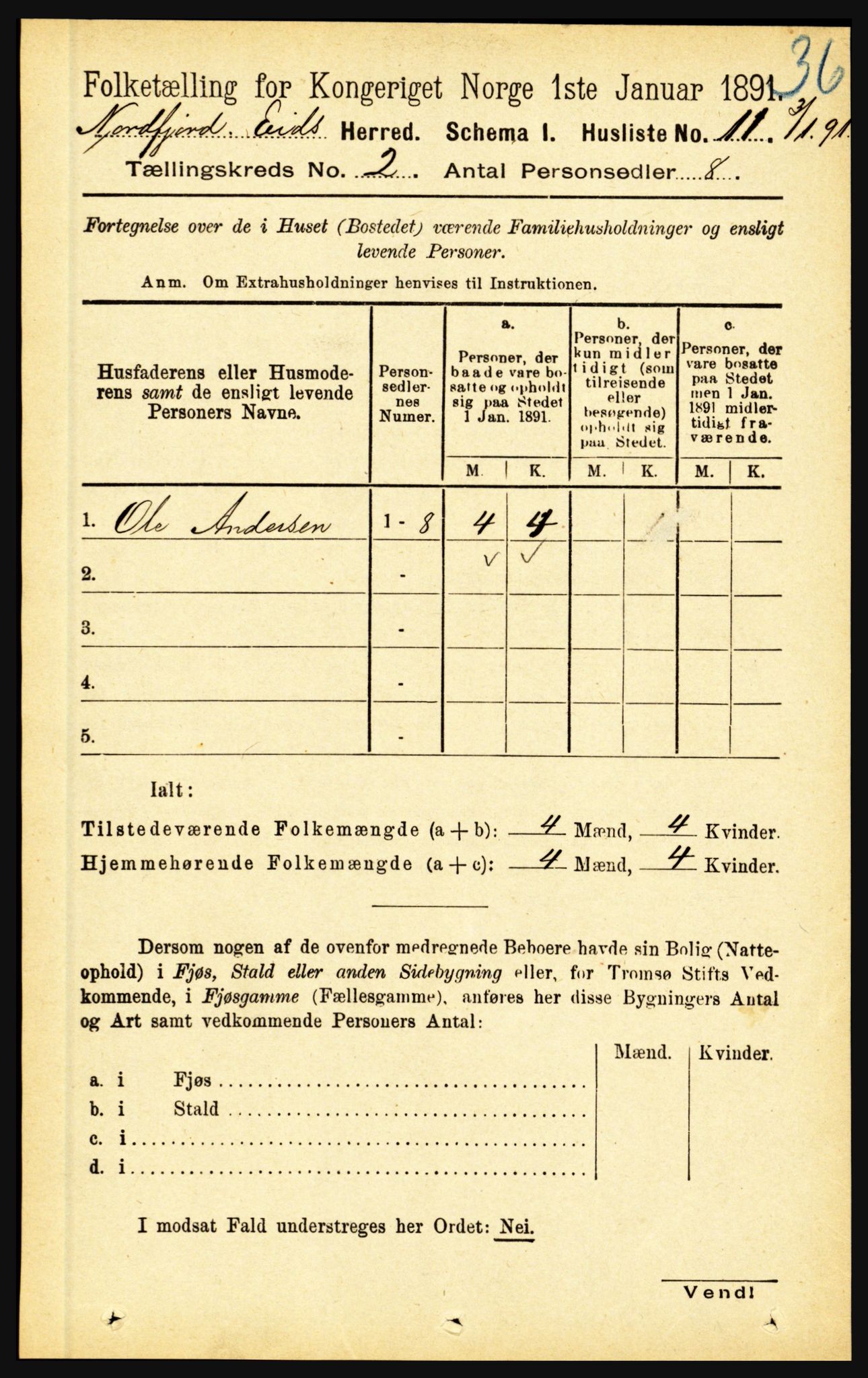 RA, Folketelling 1891 for 1443 Eid herred, 1891, s. 289
