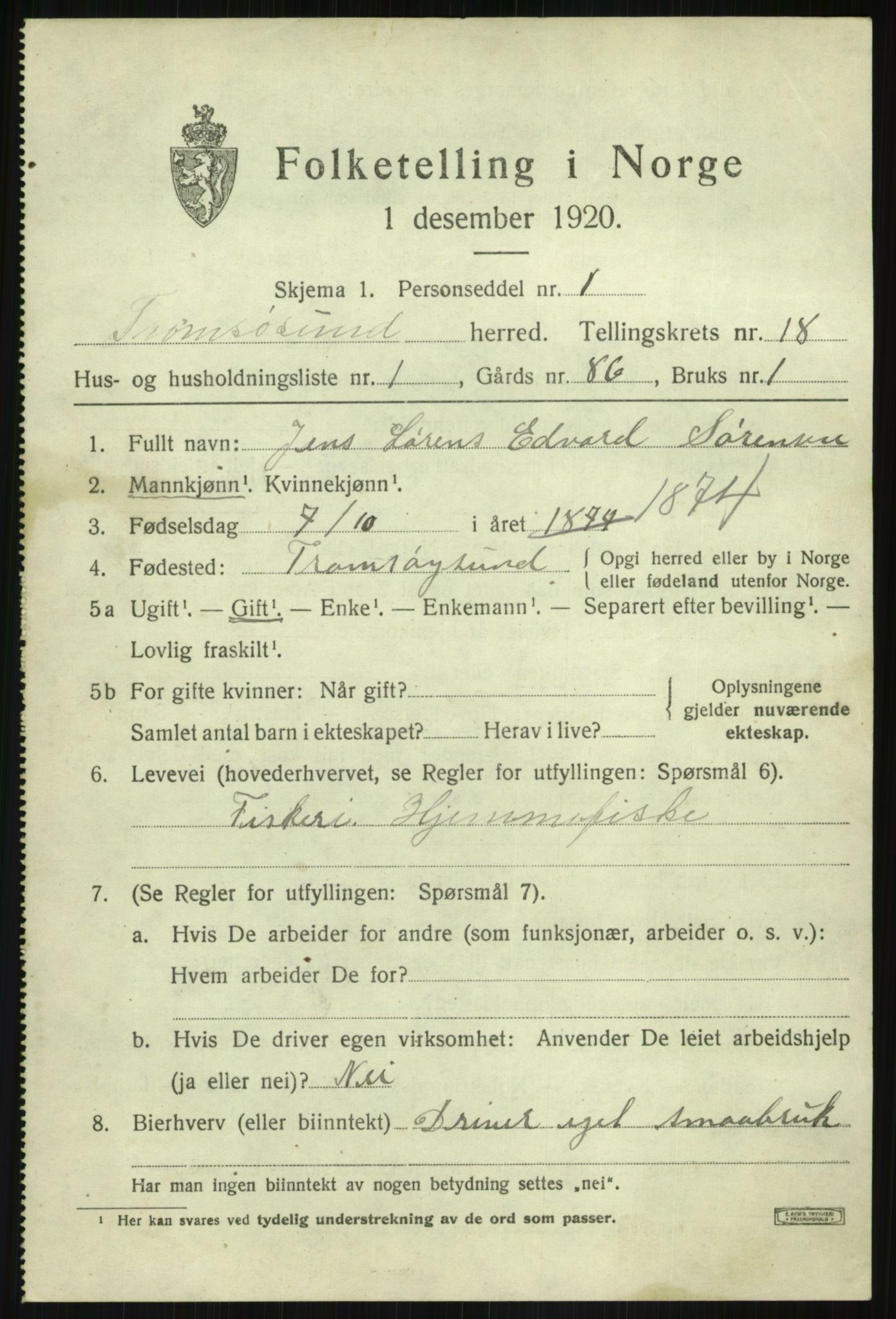 SATØ, Folketelling 1920 for 1934 Tromsøysund herred, 1920, s. 9922