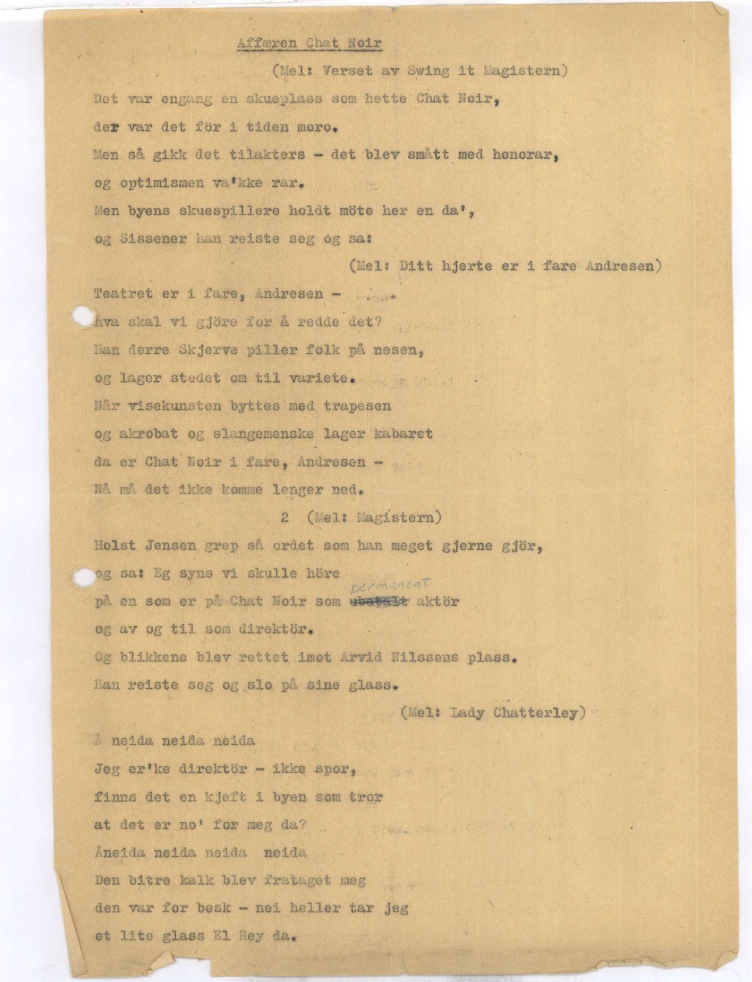 Otto Nielsen, TRKO/PA-1176/F/L0005/0002: Revytekster og viser / Affæren Chat Noir