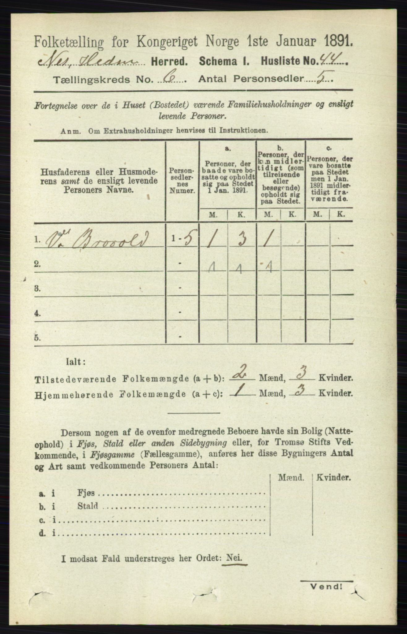 RA, Folketelling 1891 for 0411 Nes herred, 1891, s. 3212