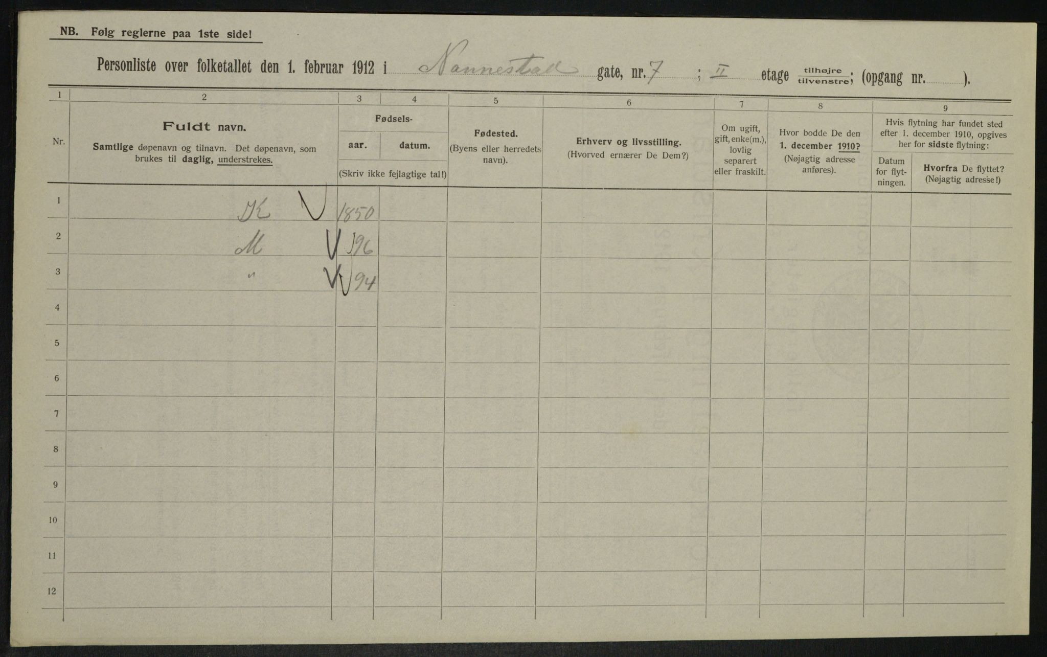 OBA, Kommunal folketelling 1.2.1913 for Kristiania, 1913, s. 69106