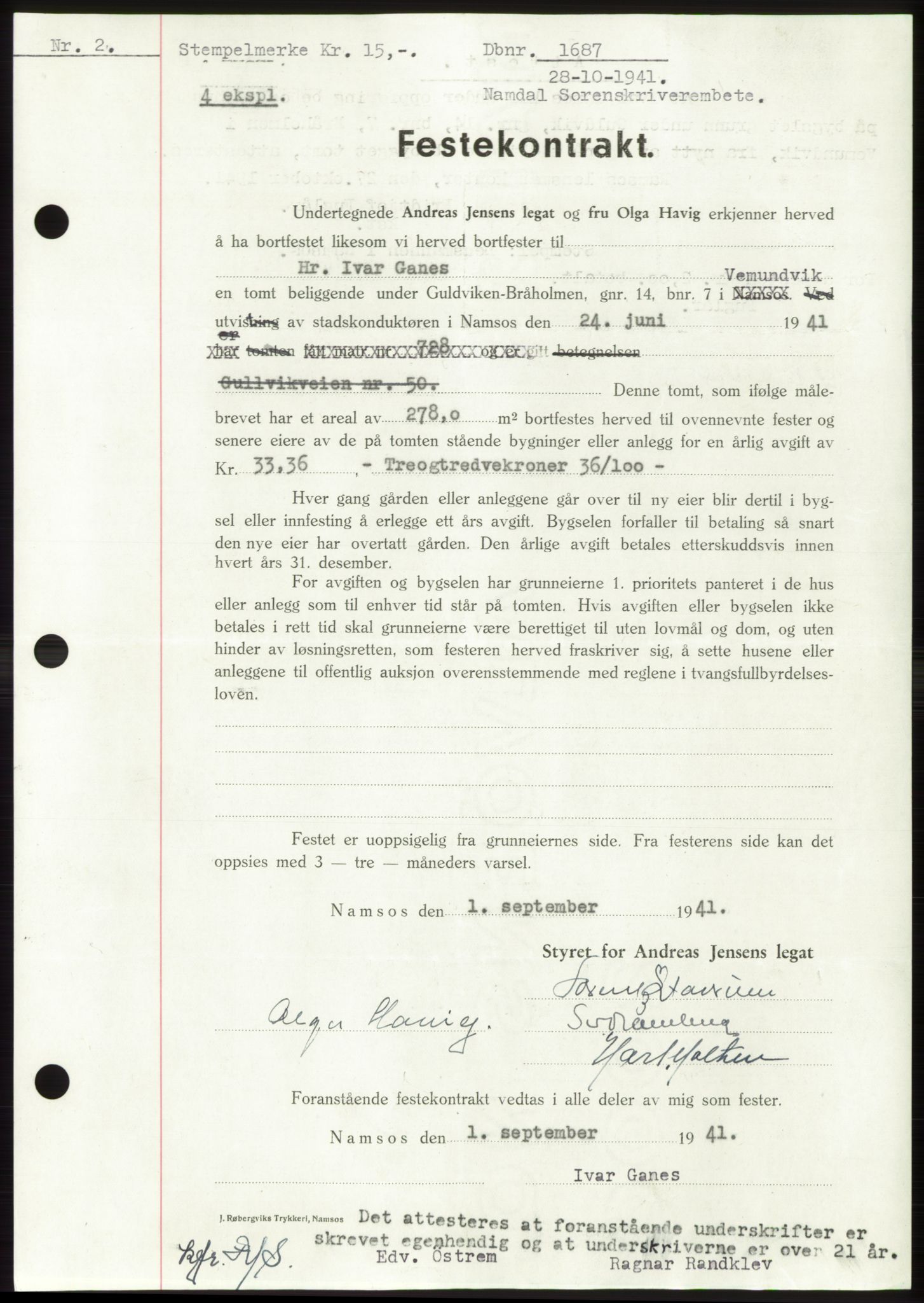Namdal sorenskriveri, SAT/A-4133/1/2/2C: Pantebok nr. -, 1941-1942, Dagboknr: 1687/1941