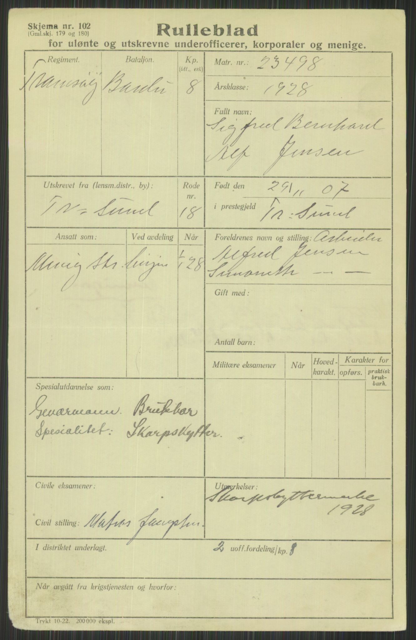 Forsvaret, Troms infanteriregiment nr. 16, AV/RA-RAFA-3146/P/Pa/L0013/0003: Rulleblad / Rulleblad for regimentets menige mannskaper, årsklasse 1928, 1928, s. 293