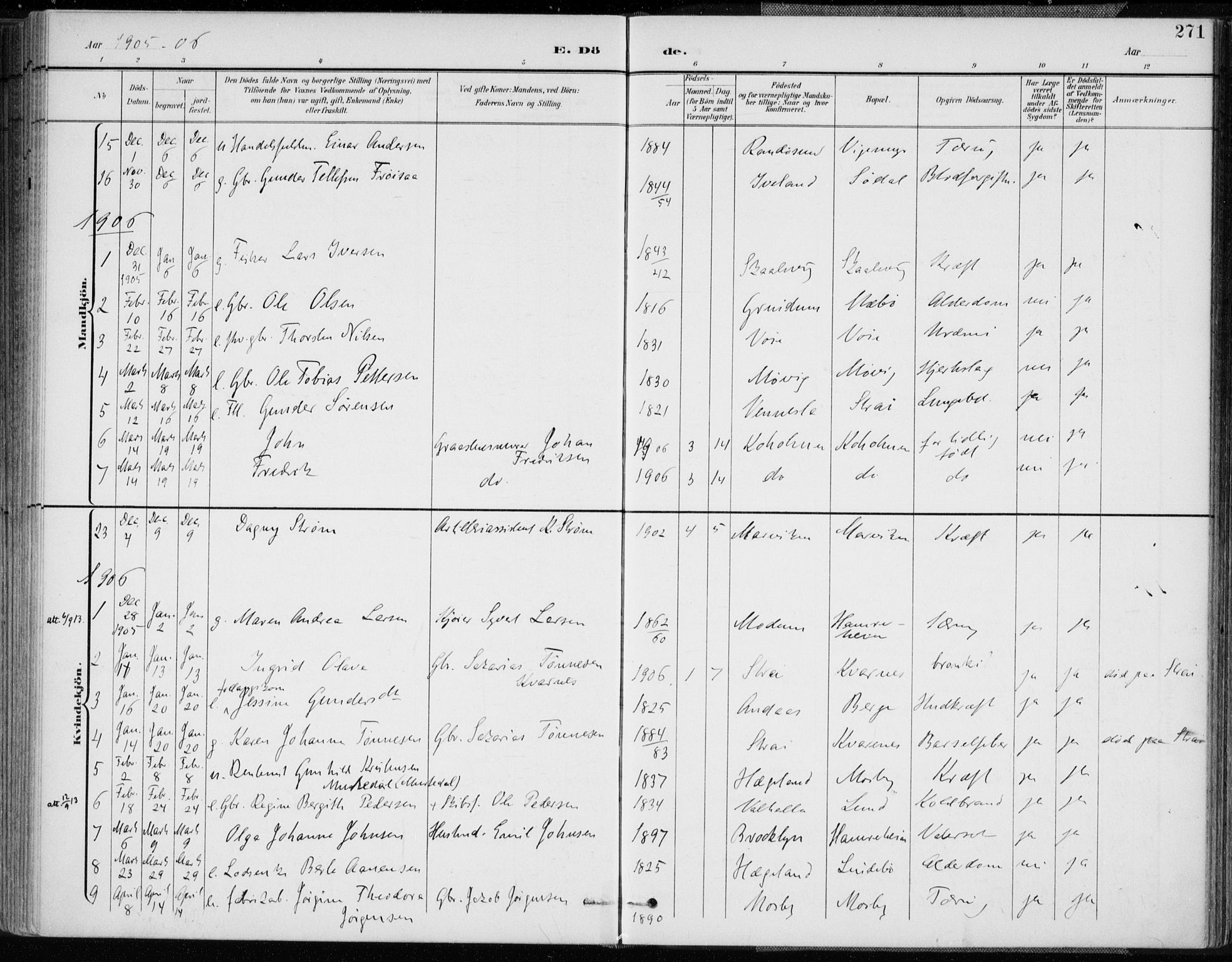 Oddernes sokneprestkontor, SAK/1111-0033/F/Fa/Faa/L0010: Ministerialbok nr. A 10, 1897-1911, s. 271