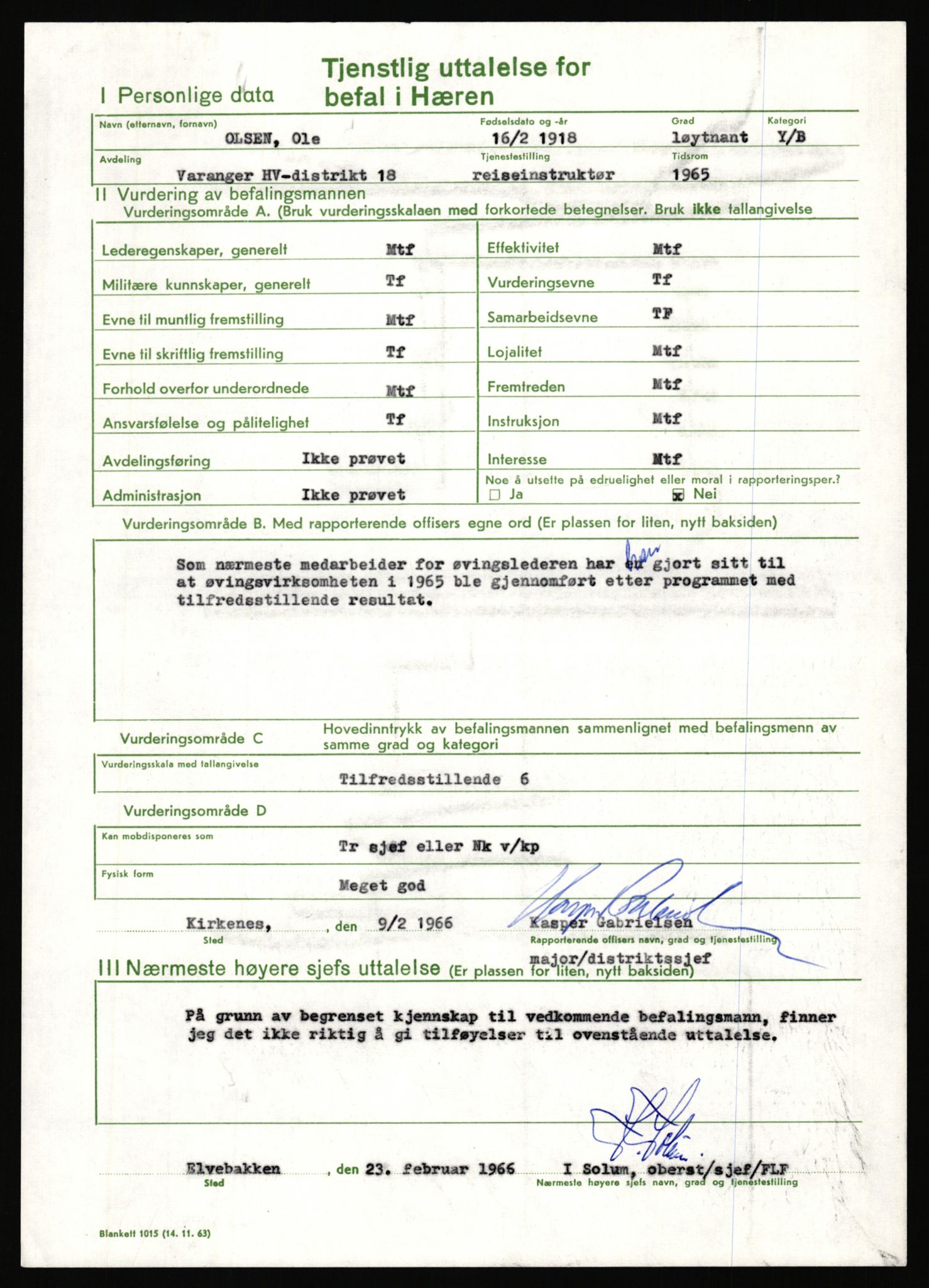 Forsvaret, Varanger bataljon, AV/RA-RAFA-2258/1/D/L0456: Rulleblad og tjenesteuttalelser for befal født 1916-1919 og 1921-1923, 1916-1923, s. 245