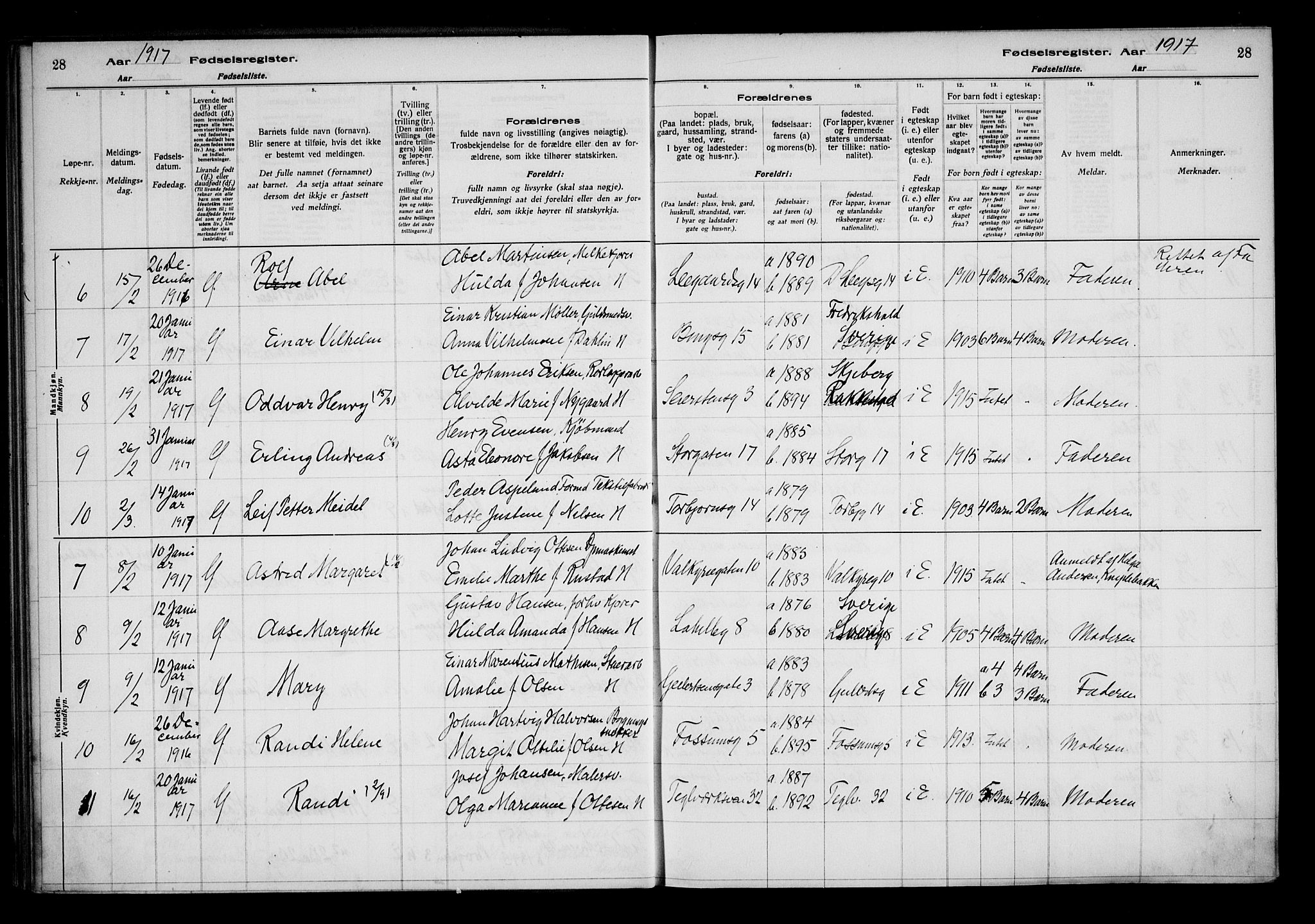 Fredrikstad domkirkes prestekontor Kirkebøker, AV/SAO-A-10906/J/*Ja/L0001: Fødselsregister nr. 1, 1916-1925, s. 28