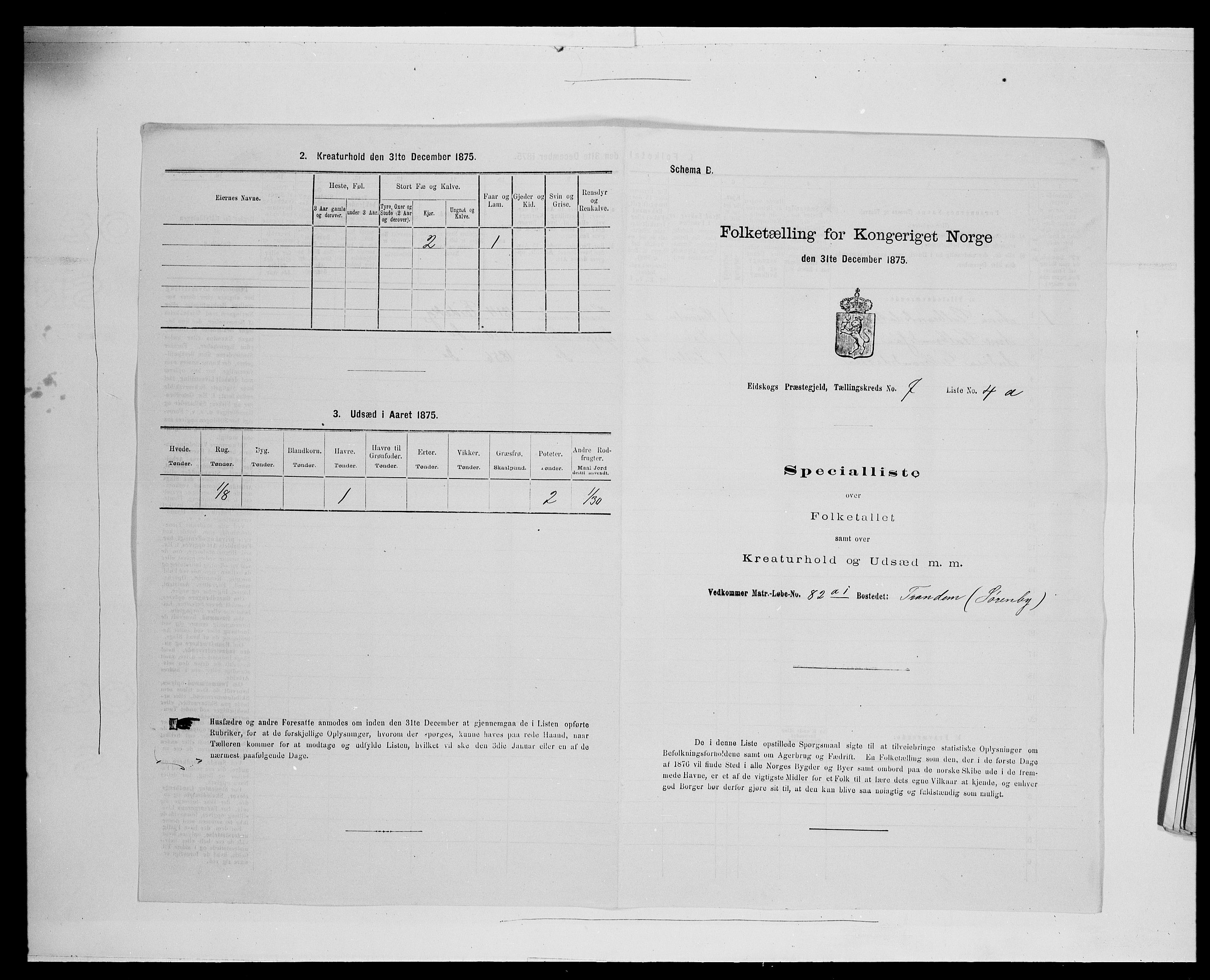 SAH, Folketelling 1875 for 0420P Eidskog prestegjeld, 1875, s. 1240