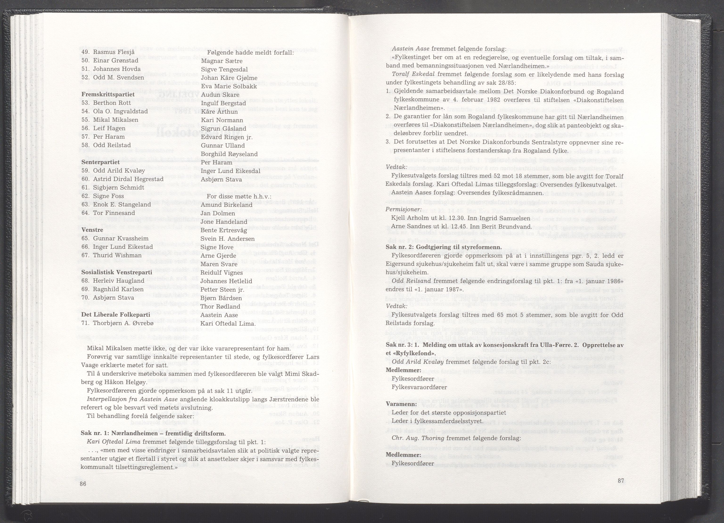 Rogaland fylkeskommune - Fylkesrådmannen , IKAR/A-900/A/Aa/Aaa/L0107: Møtebok , 1987, s. 86-87