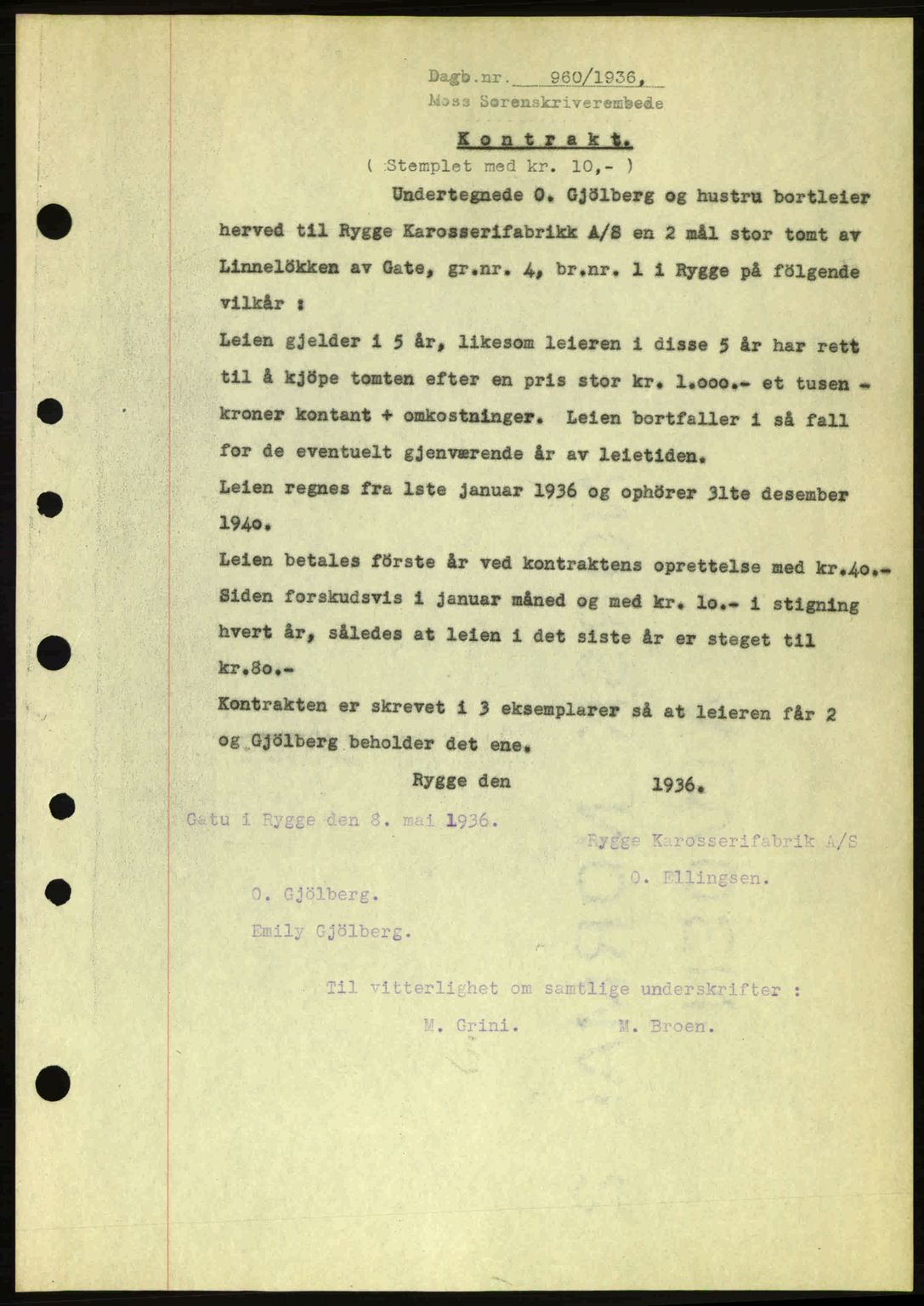 Moss sorenskriveri, SAO/A-10168: Pantebok nr. A1, 1936-1936, Dagboknr: 960/1936