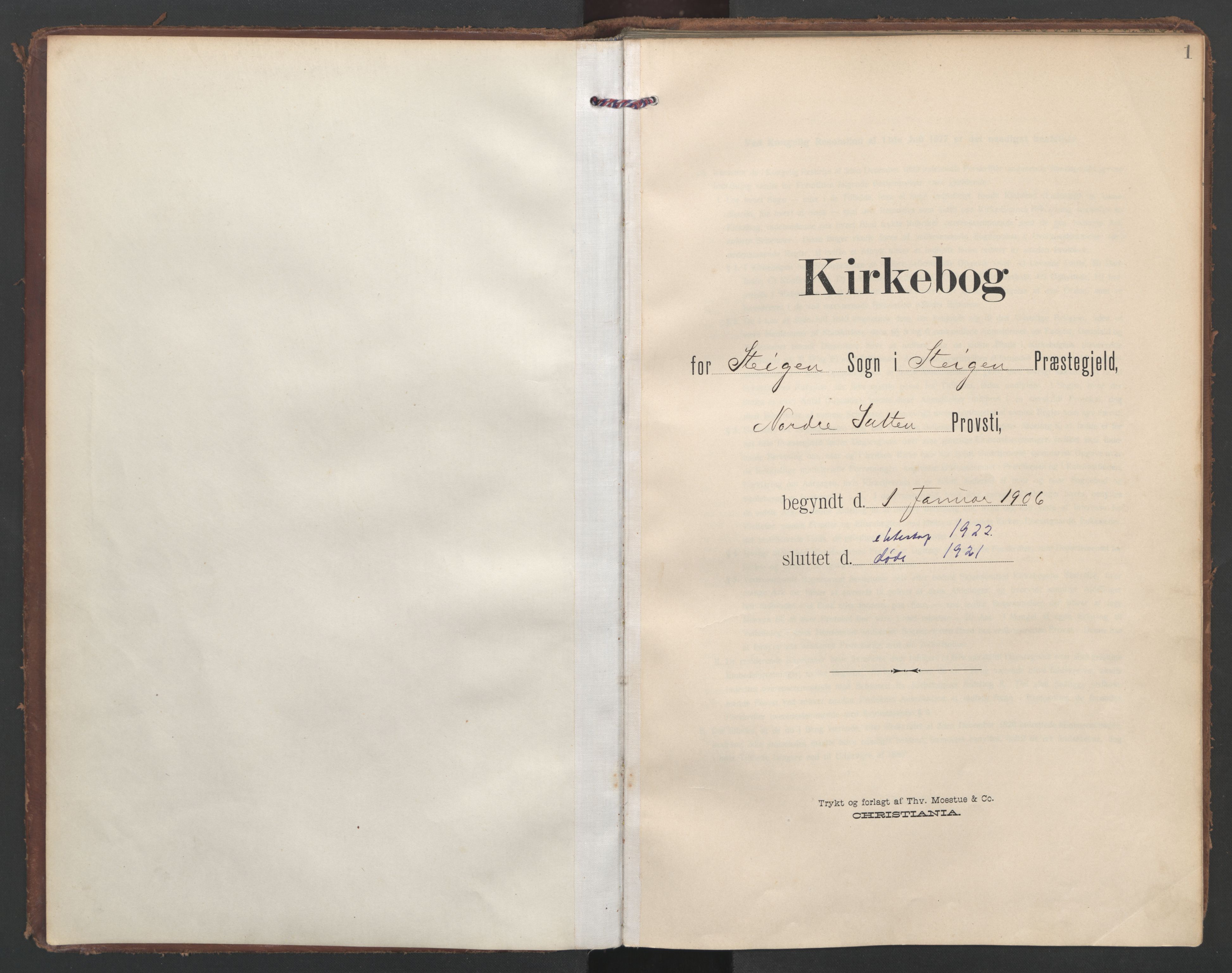 Ministerialprotokoller, klokkerbøker og fødselsregistre - Nordland, SAT/A-1459/855/L0806: Ministerialbok nr. 855A14, 1906-1922, s. 1