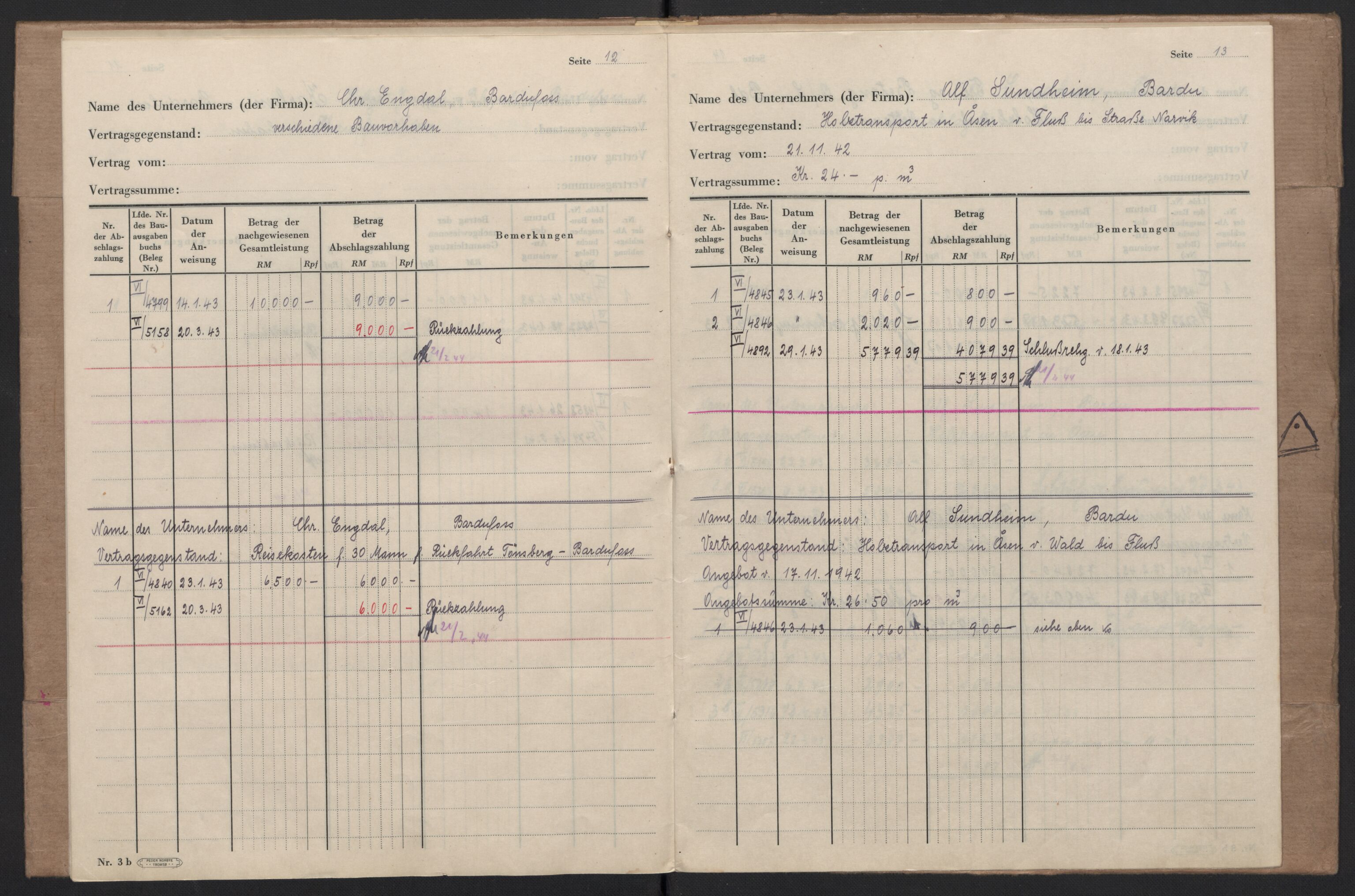 Tyske arkiver, Organisation Todt (OT), Einsatzgruppe Wiking, AV/RA-RAFA-2188/2/F/Fg/Fgb/L0005: Bltg. L.W. Bardufoss: Diverse regnskapsbøker, 1940