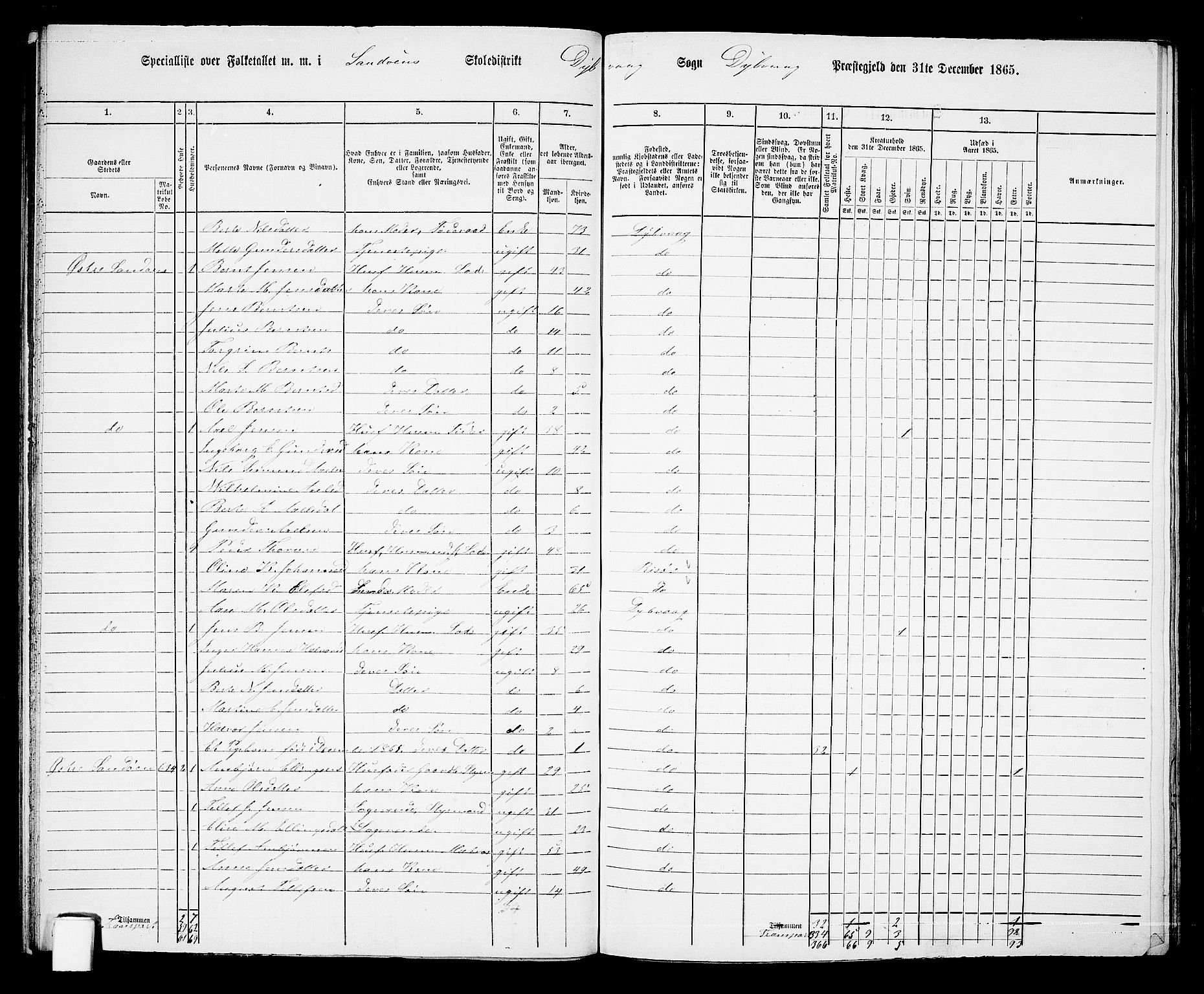 RA, Folketelling 1865 for 0915P Dypvåg prestegjeld, 1865, s. 42