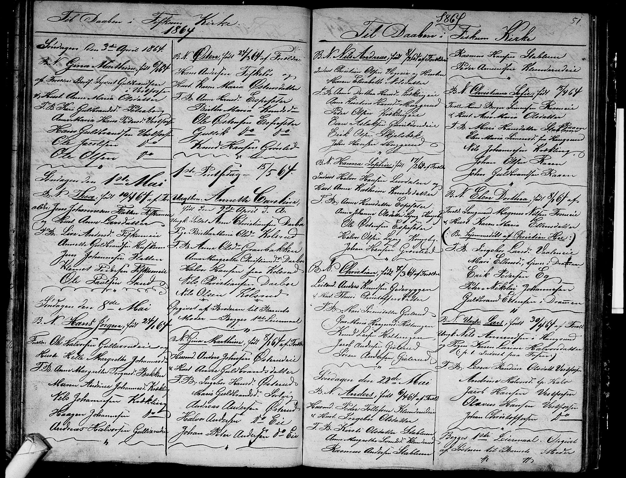 Fiskum kirkebøker, AV/SAKO-A-15/G/Ga/L0003: Klokkerbok nr. 3, 1851-1878, s. 51