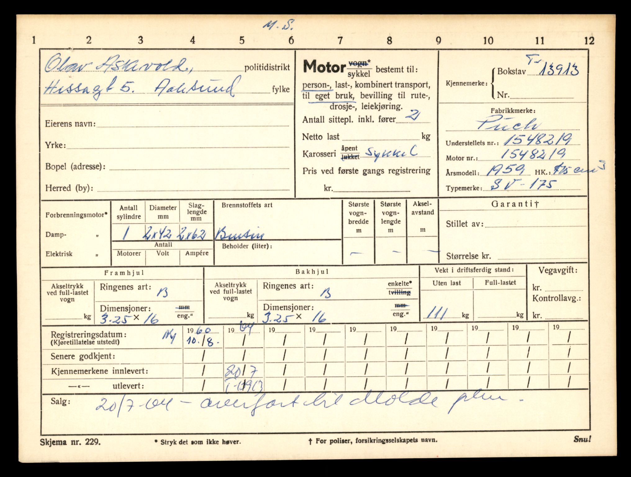 Møre og Romsdal vegkontor - Ålesund trafikkstasjon, AV/SAT-A-4099/F/Fe/L0042: Registreringskort for kjøretøy T 13906 - T 14079, 1927-1998, s. 109