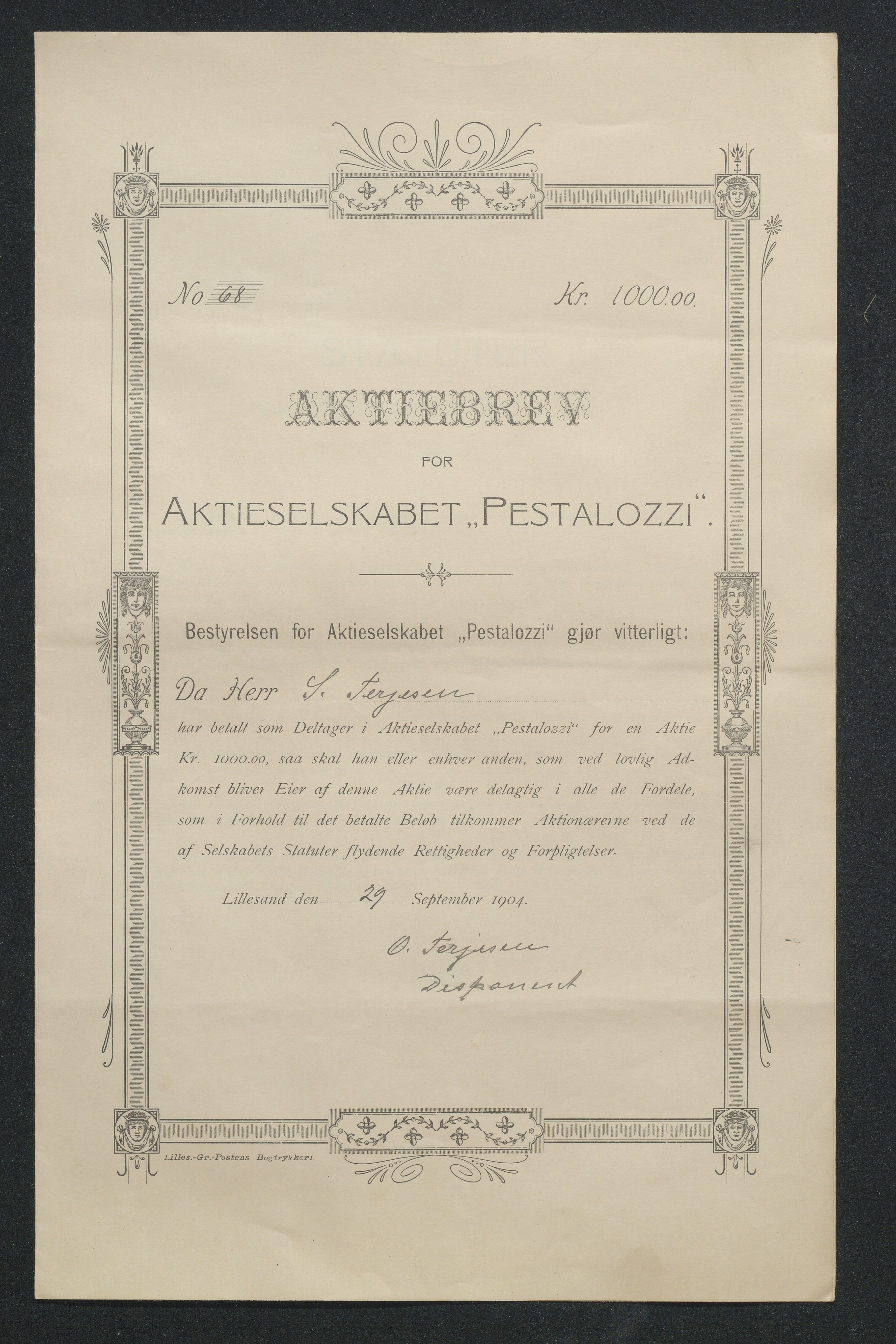 O. Terjesens rederi, AAKS/PA-2525/R/R02/L0002: Regnskapsbilag, 1899-1904