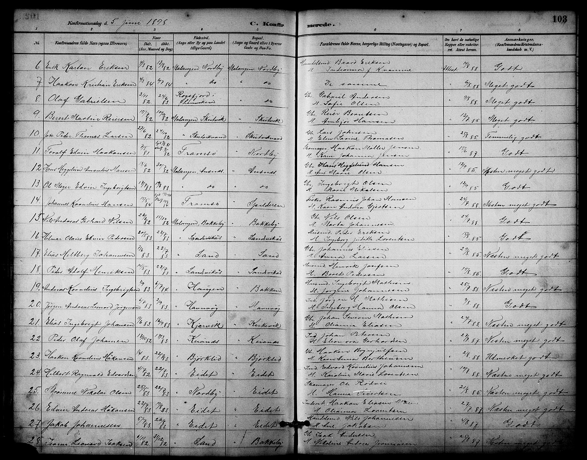 Balsfjord sokneprestembete, AV/SATØ-S-1303/G/Gab/L0003klokker: Klokkerbok nr. 3, 1887-1909, s. 103