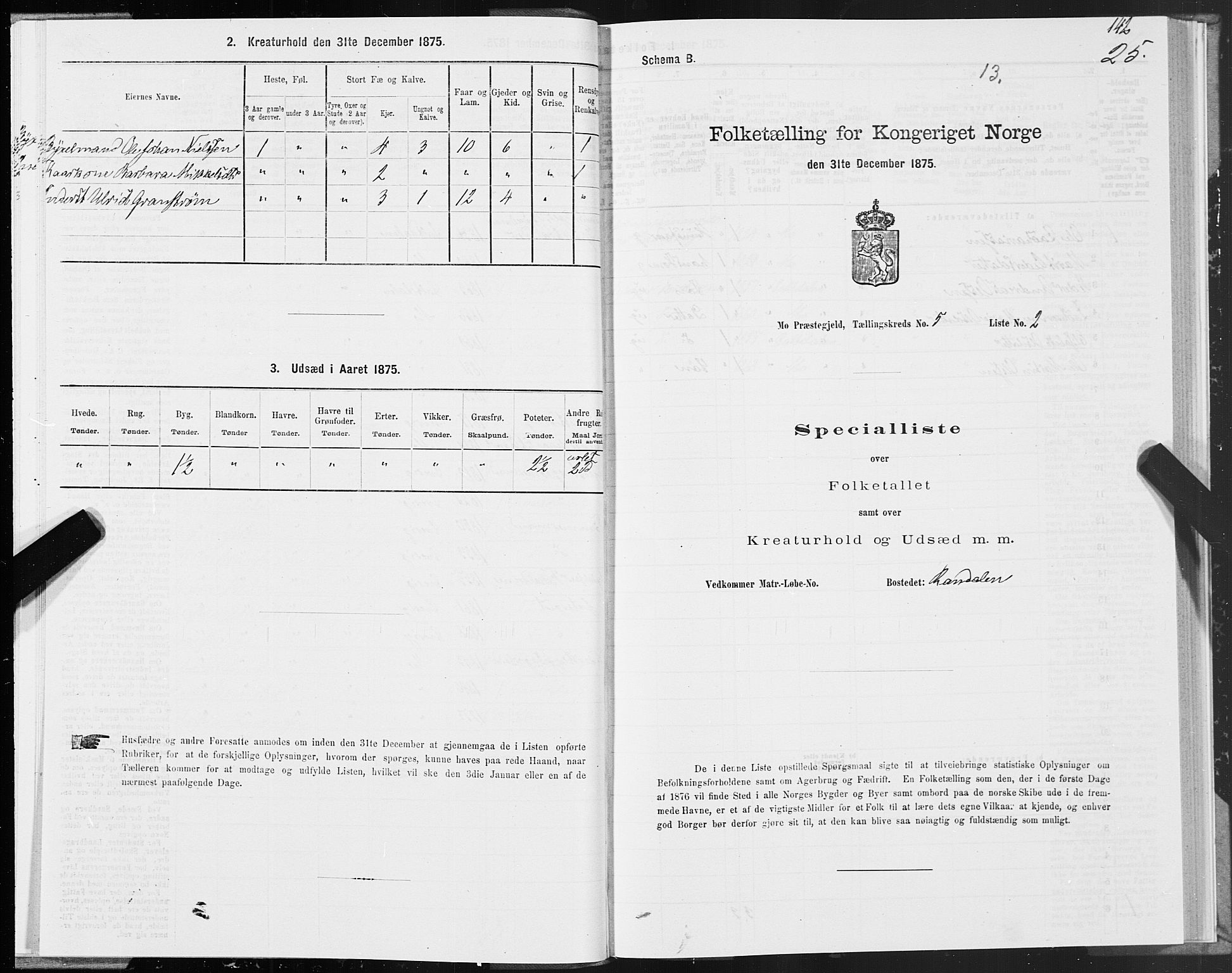 SAT, Folketelling 1875 for 1833P Mo prestegjeld, 1875, s. 3025