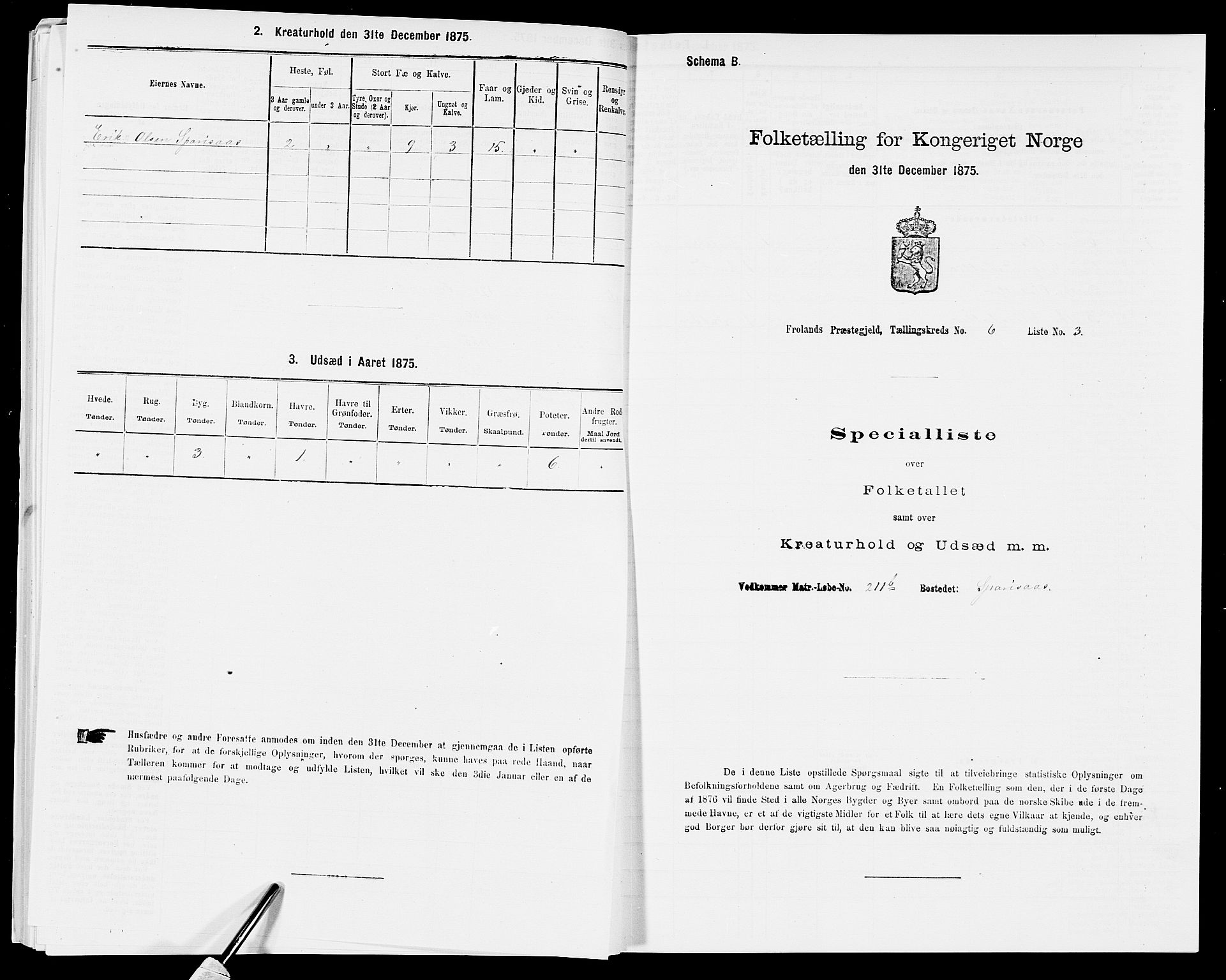 SAK, Folketelling 1875 for 0919P Froland prestegjeld, 1875, s. 582