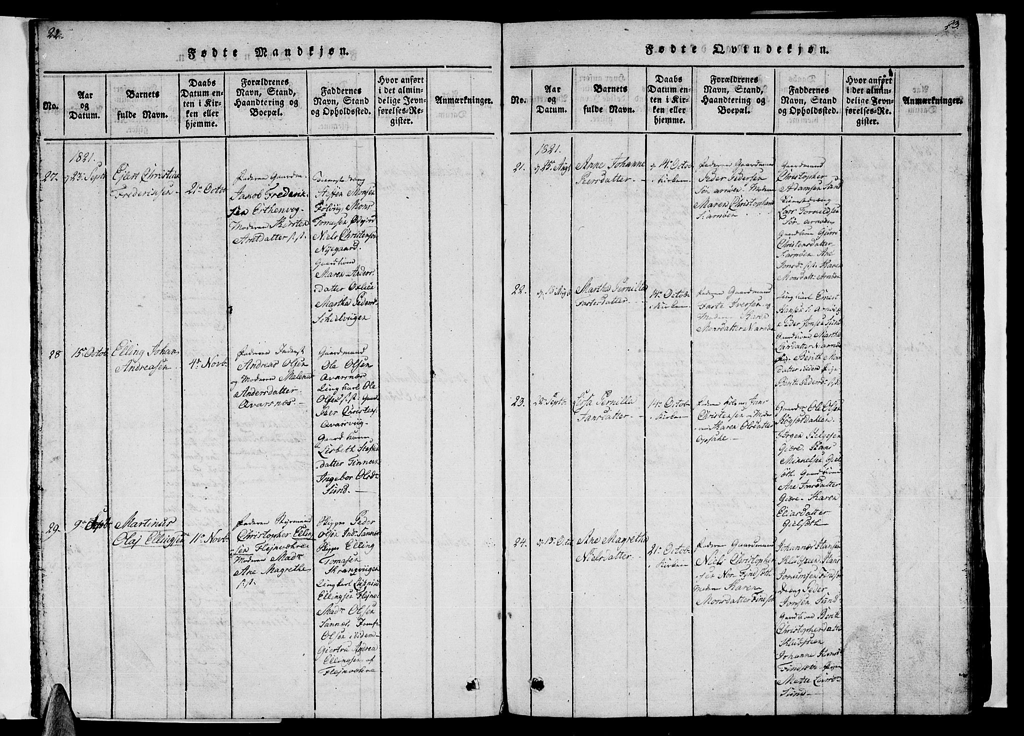 Ministerialprotokoller, klokkerbøker og fødselsregistre - Nordland, SAT/A-1459/805/L0105: Klokkerbok nr. 805C01, 1820-1839, s. 22-23