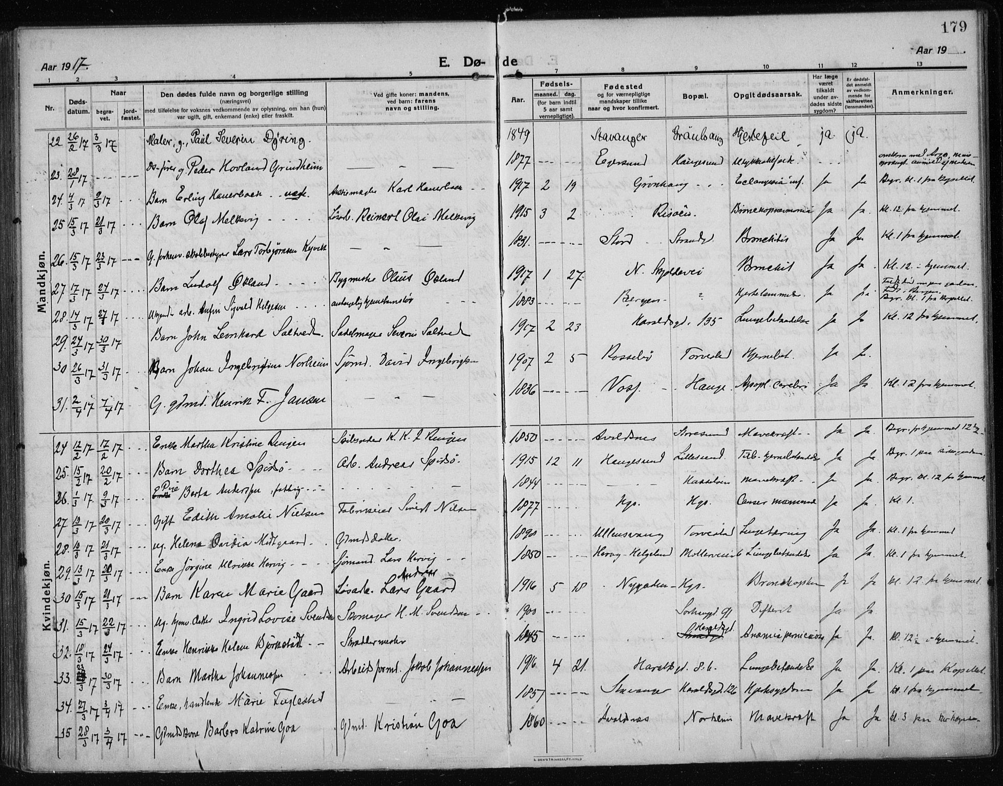 Haugesund sokneprestkontor, AV/SAST-A -101863/H/Ha/Haa/L0009: Ministerialbok nr. A 9, 1914-1929, s. 179