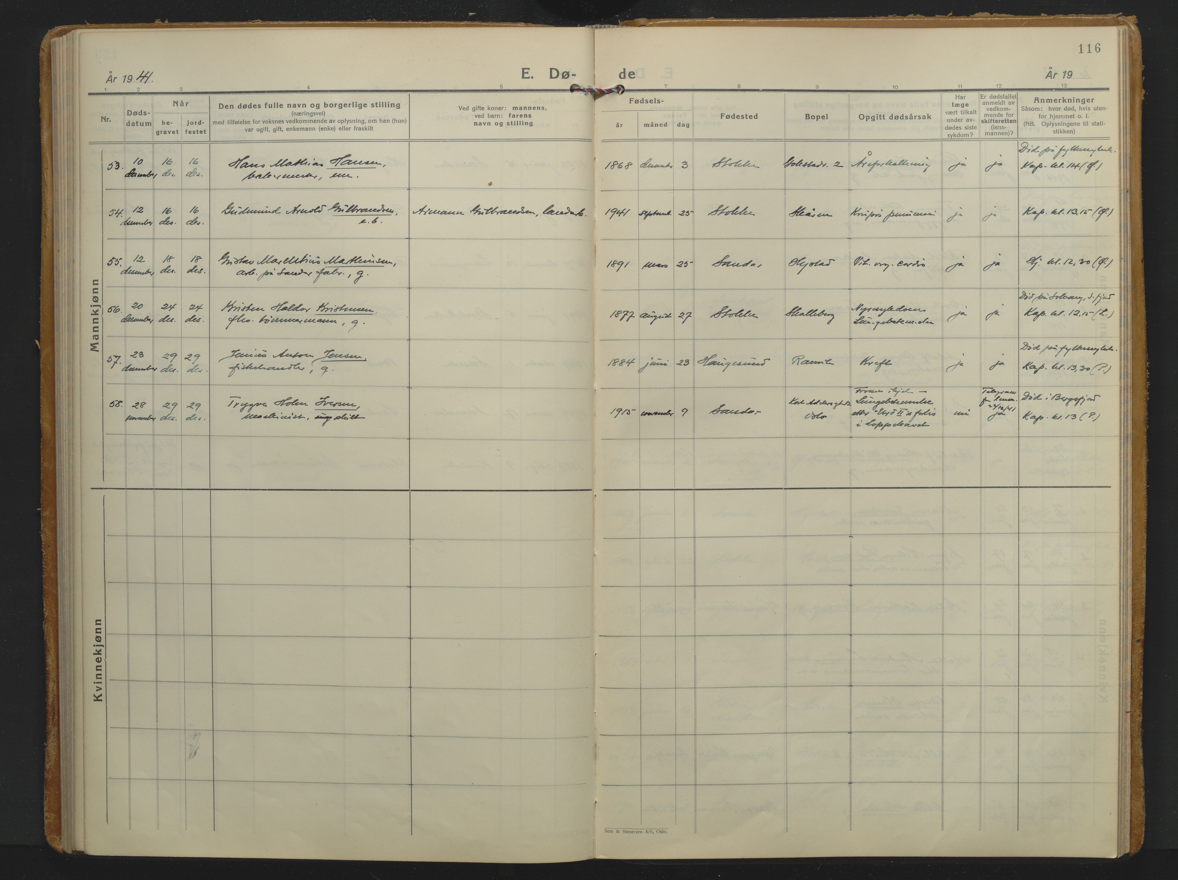 Sandar kirkebøker, AV/SAKO-A-243/F/Fa/L0026: Ministerialbok nr. 26, 1932-1944, s. 116