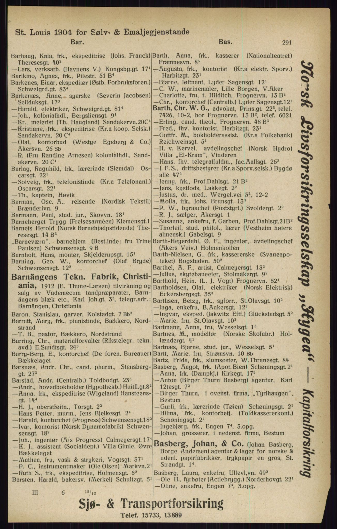 Kristiania/Oslo adressebok, PUBL/-, 1916, s. 291
