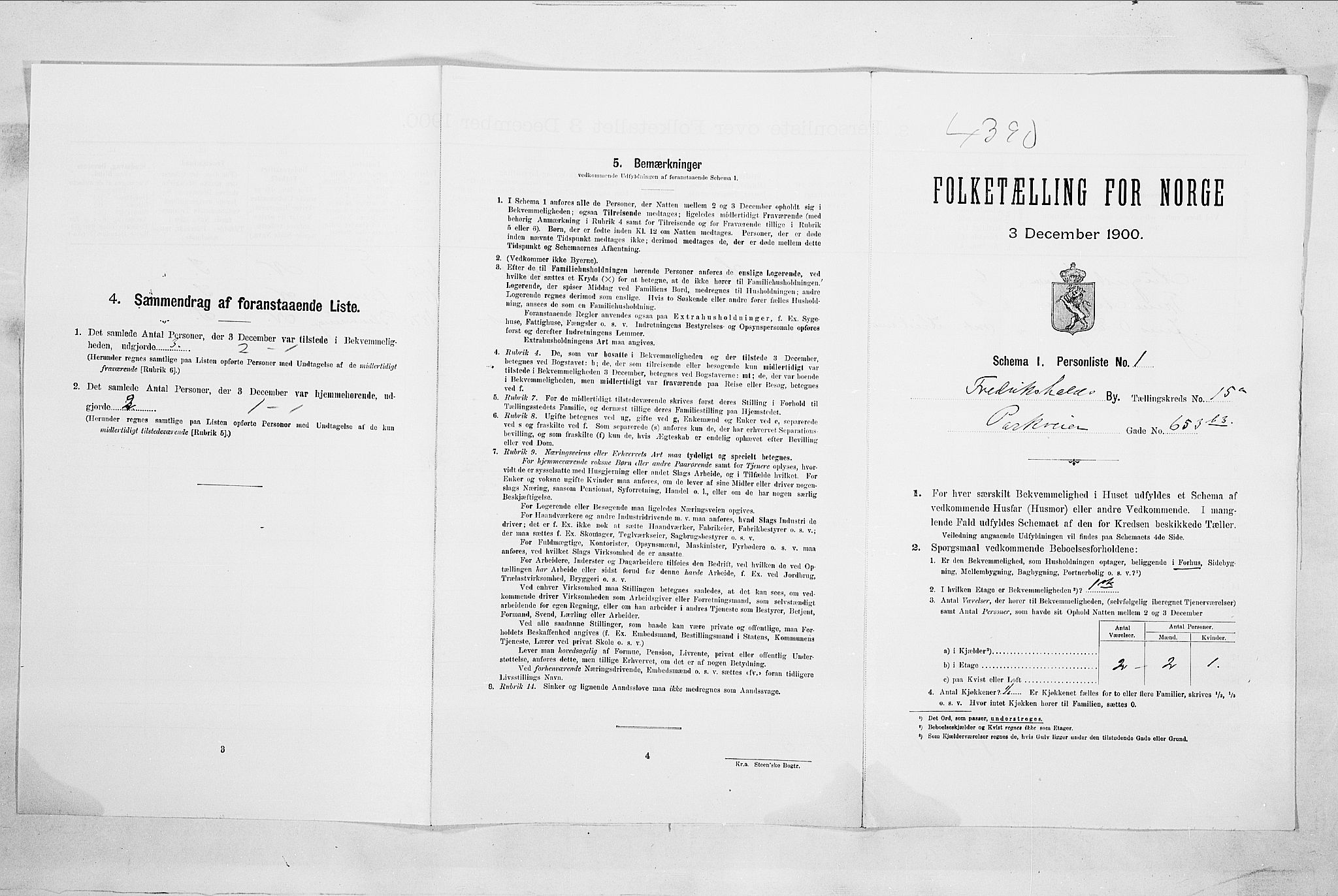 SAO, Folketelling 1900 for 0101 Fredrikshald kjøpstad, 1900