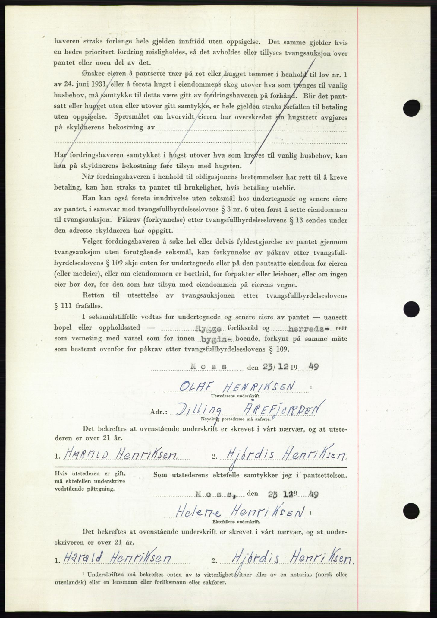 Moss sorenskriveri, SAO/A-10168: Pantebok nr. B23, 1949-1950, Dagboknr: 4191/1949