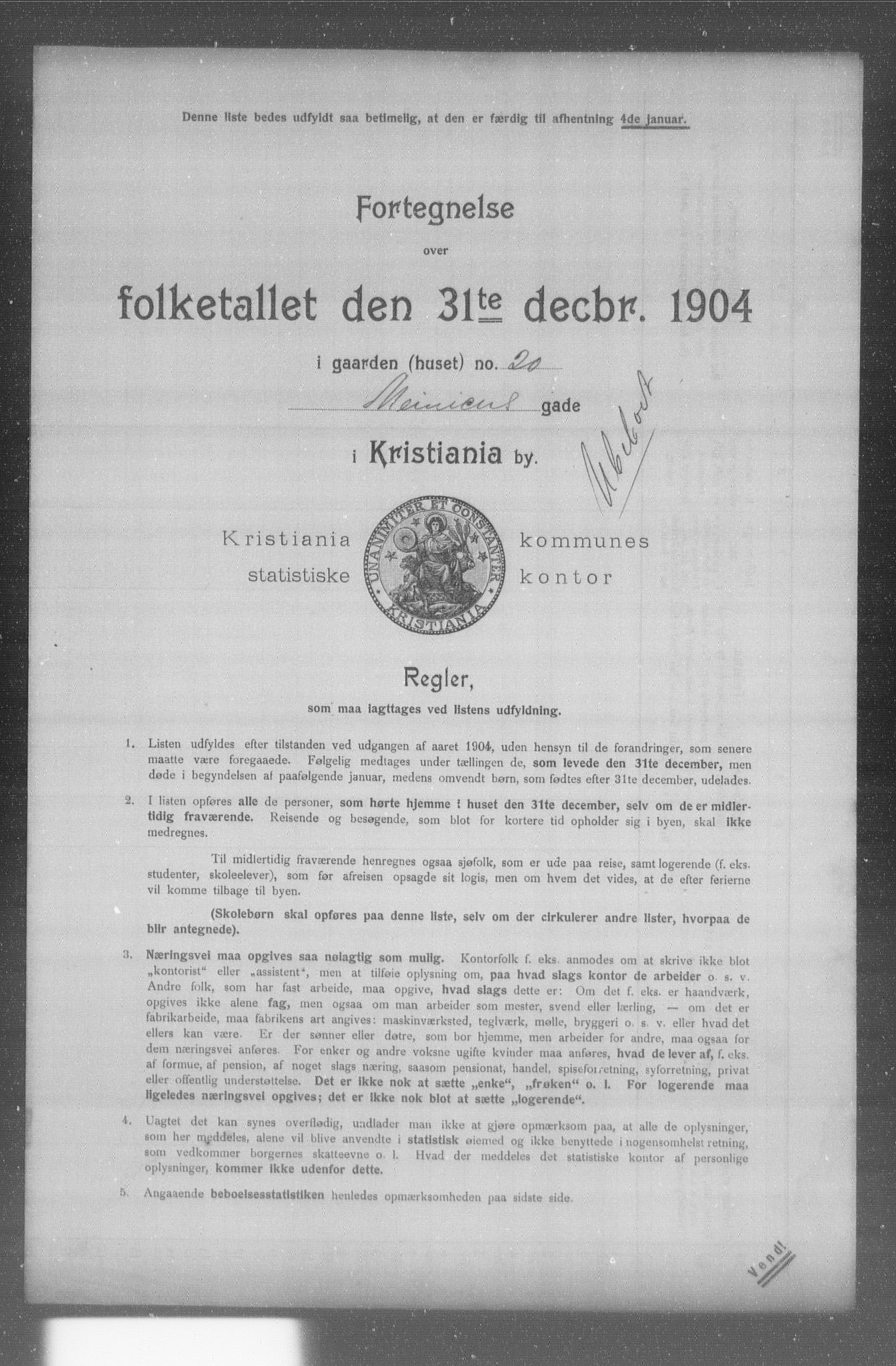 OBA, Kommunal folketelling 31.12.1904 for Kristiania kjøpstad, 1904, s. 432