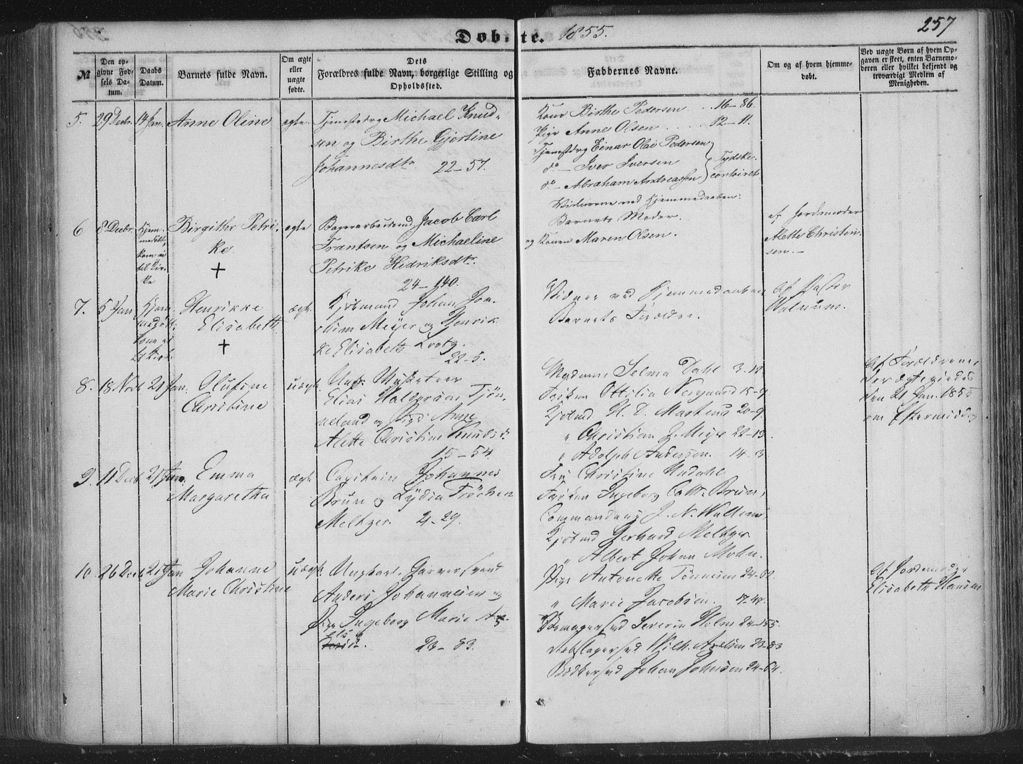 Korskirken sokneprestembete, SAB/A-76101/H/Haa/L0017: Ministerialbok nr. B 3, 1851-1857, s. 257