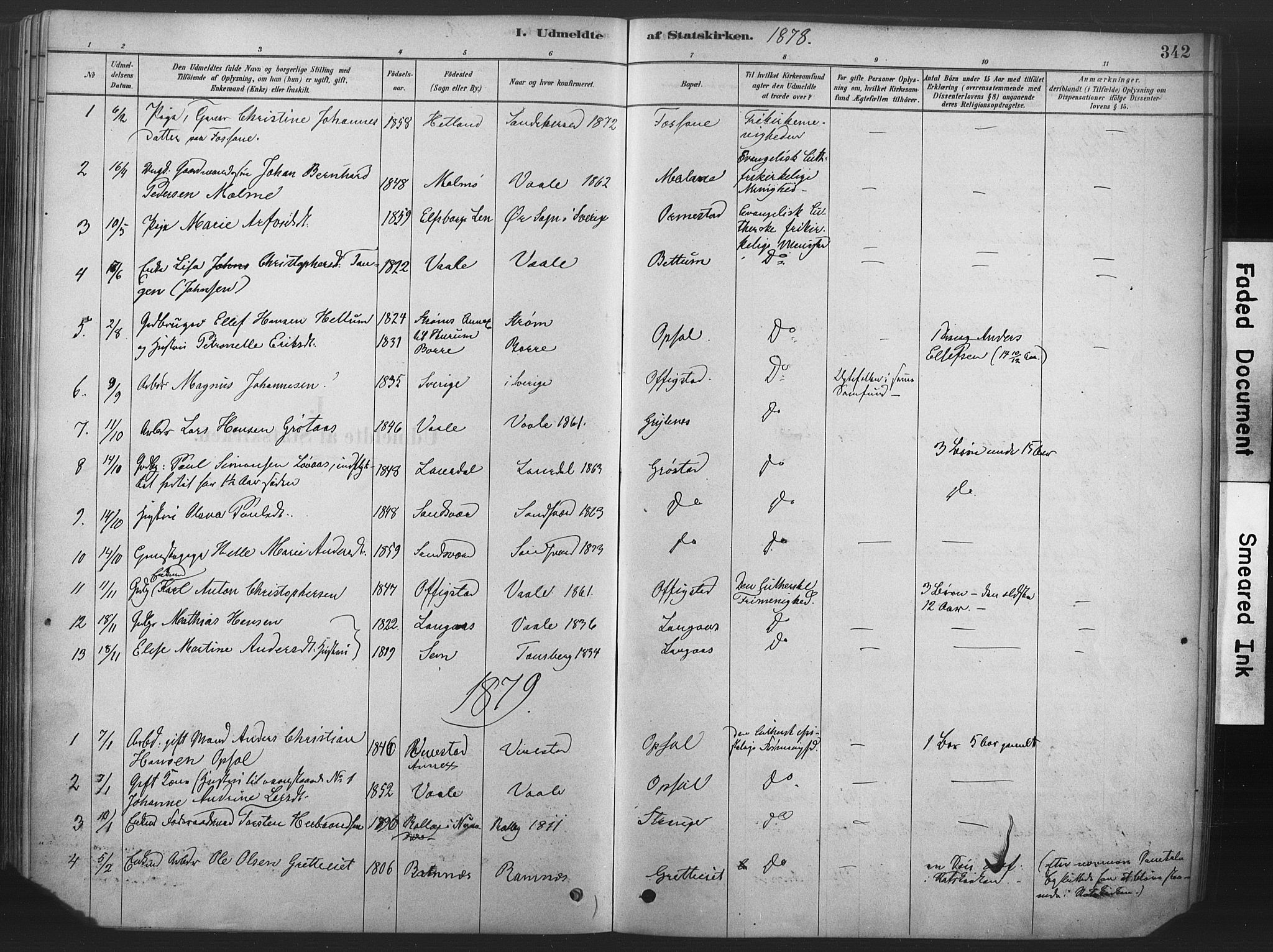 Våle kirkebøker, AV/SAKO-A-334/F/Fa/L0011: Ministerialbok nr. I 11, 1878-1906, s. 342