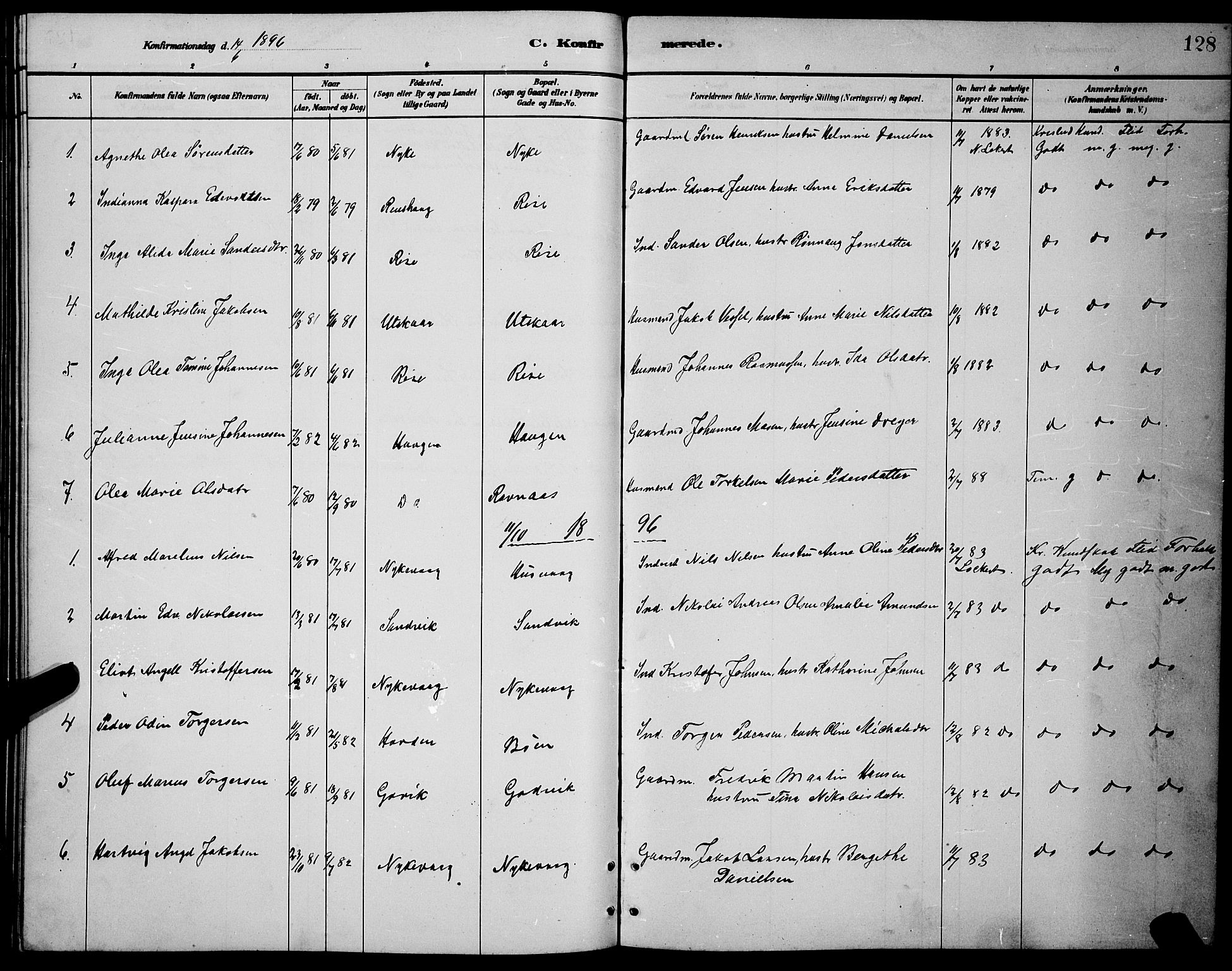 Ministerialprotokoller, klokkerbøker og fødselsregistre - Nordland, AV/SAT-A-1459/892/L1325: Klokkerbok nr. 892C02, 1878-1896, s. 128