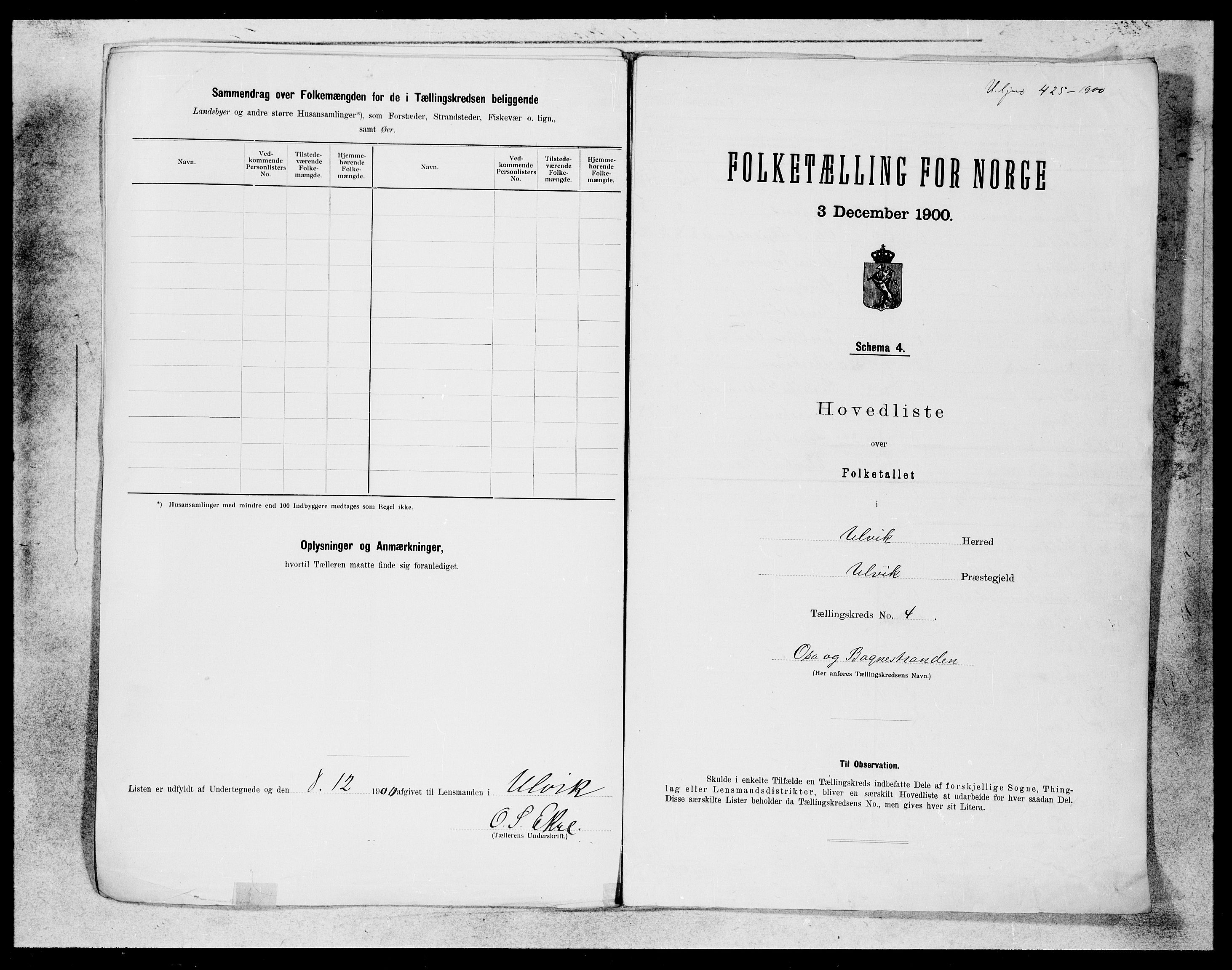 SAB, Folketelling 1900 for 1233 Ulvik herred, 1900, s. 9