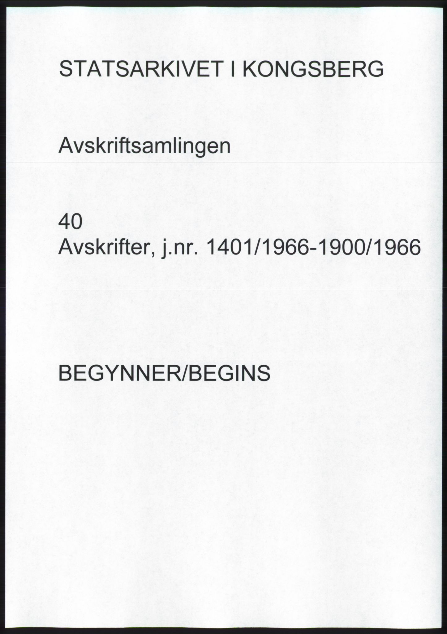 Statsarkivet i Kongsberg, SAKO/A-0001, 1966, s. 1