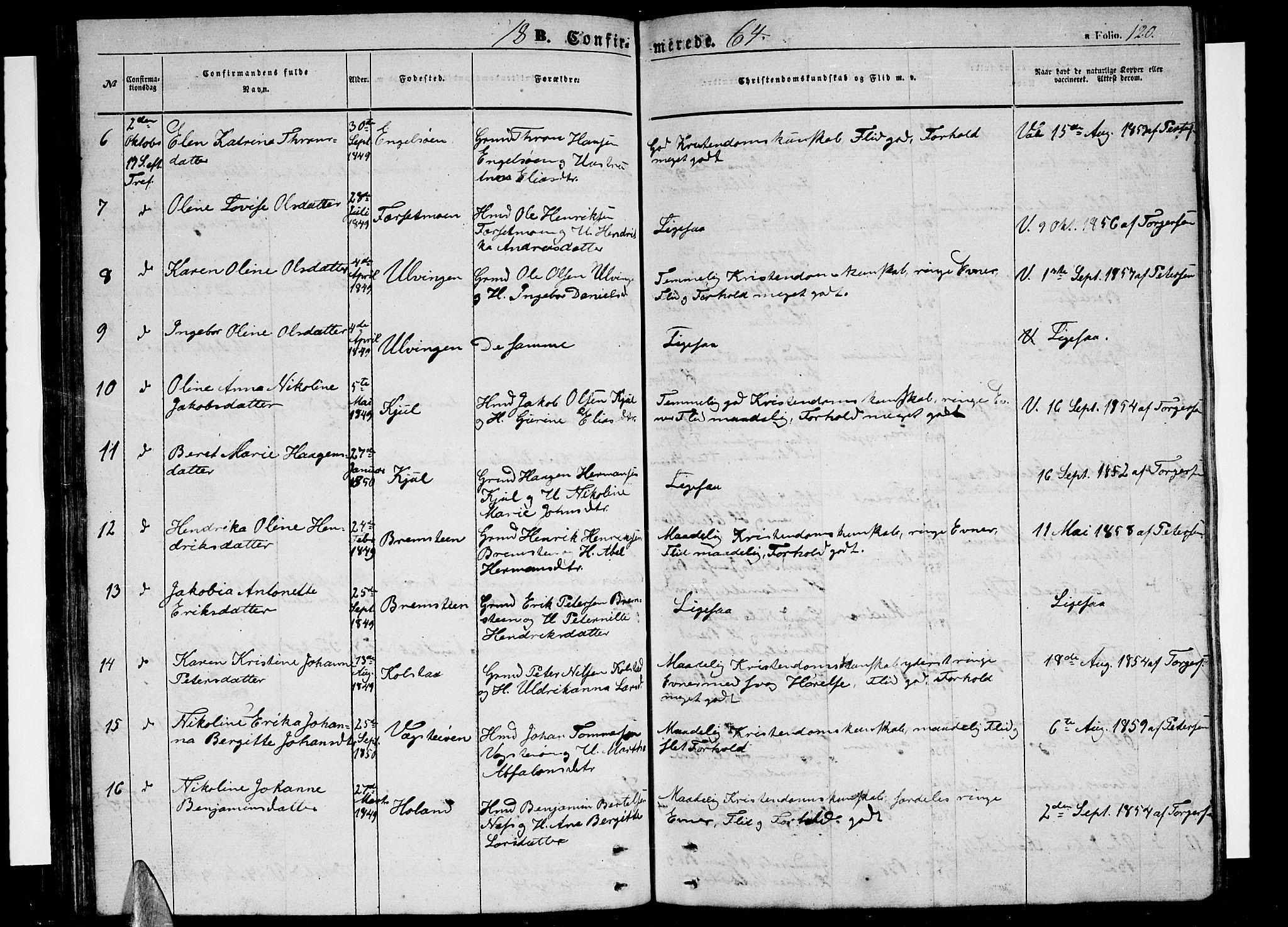 Ministerialprotokoller, klokkerbøker og fødselsregistre - Nordland, SAT/A-1459/816/L0251: Klokkerbok nr. 816C01, 1852-1870, s. 120