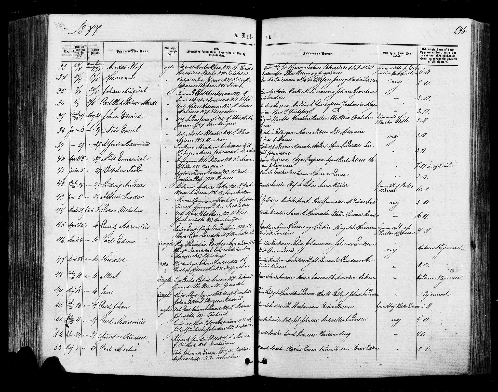 Halden prestekontor Kirkebøker, SAO/A-10909/F/Fa/L0009: Ministerialbok nr. I 9, 1866-1877, s. 246