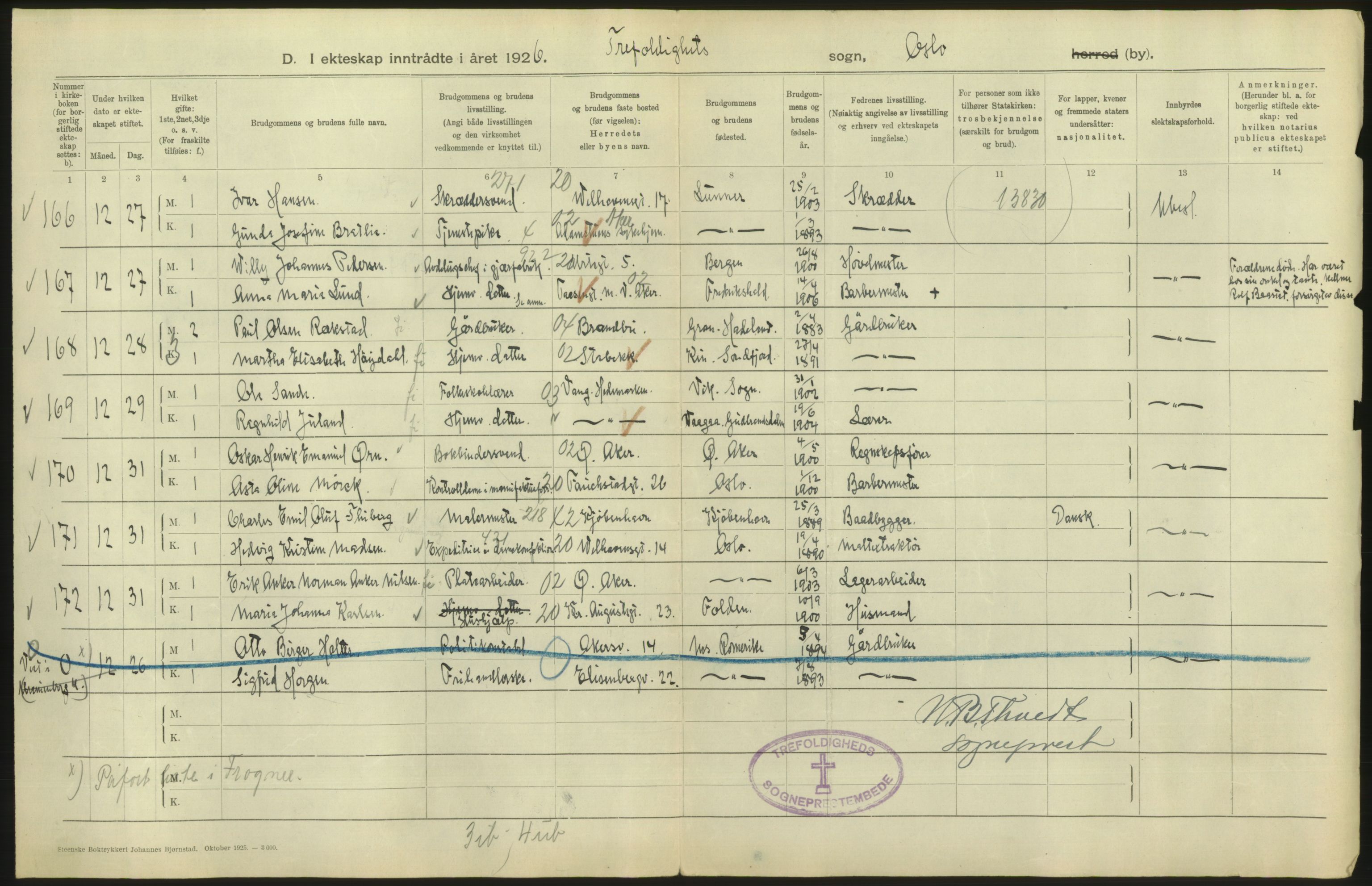 Statistisk sentralbyrå, Sosiodemografiske emner, Befolkning, AV/RA-S-2228/D/Df/Dfc/Dfcf/L0008: Oslo: Gifte, 1926, s. 50