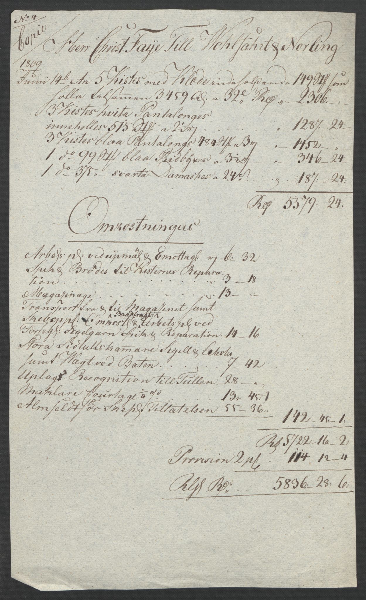 Faye, Andreas, AV/RA-PA-0015/F/Fh/L0027/0005: -- / Papirer vedkommende provideringen 1809. Chr. Fayes papirer. Jfr. IX 58-59, s. 4
