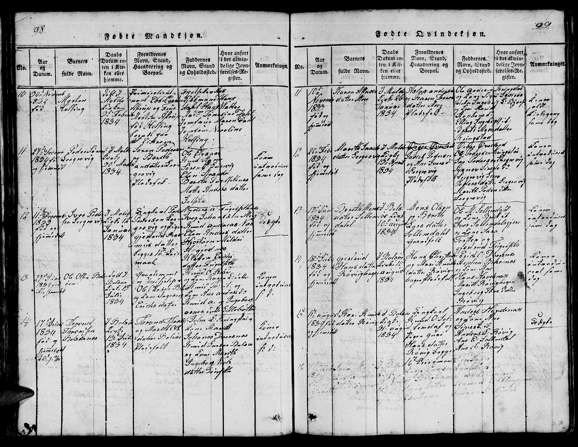 Ministerialprotokoller, klokkerbøker og fødselsregistre - Møre og Romsdal, SAT/A-1454/555/L0665: Klokkerbok nr. 555C01, 1818-1868, s. 98-99