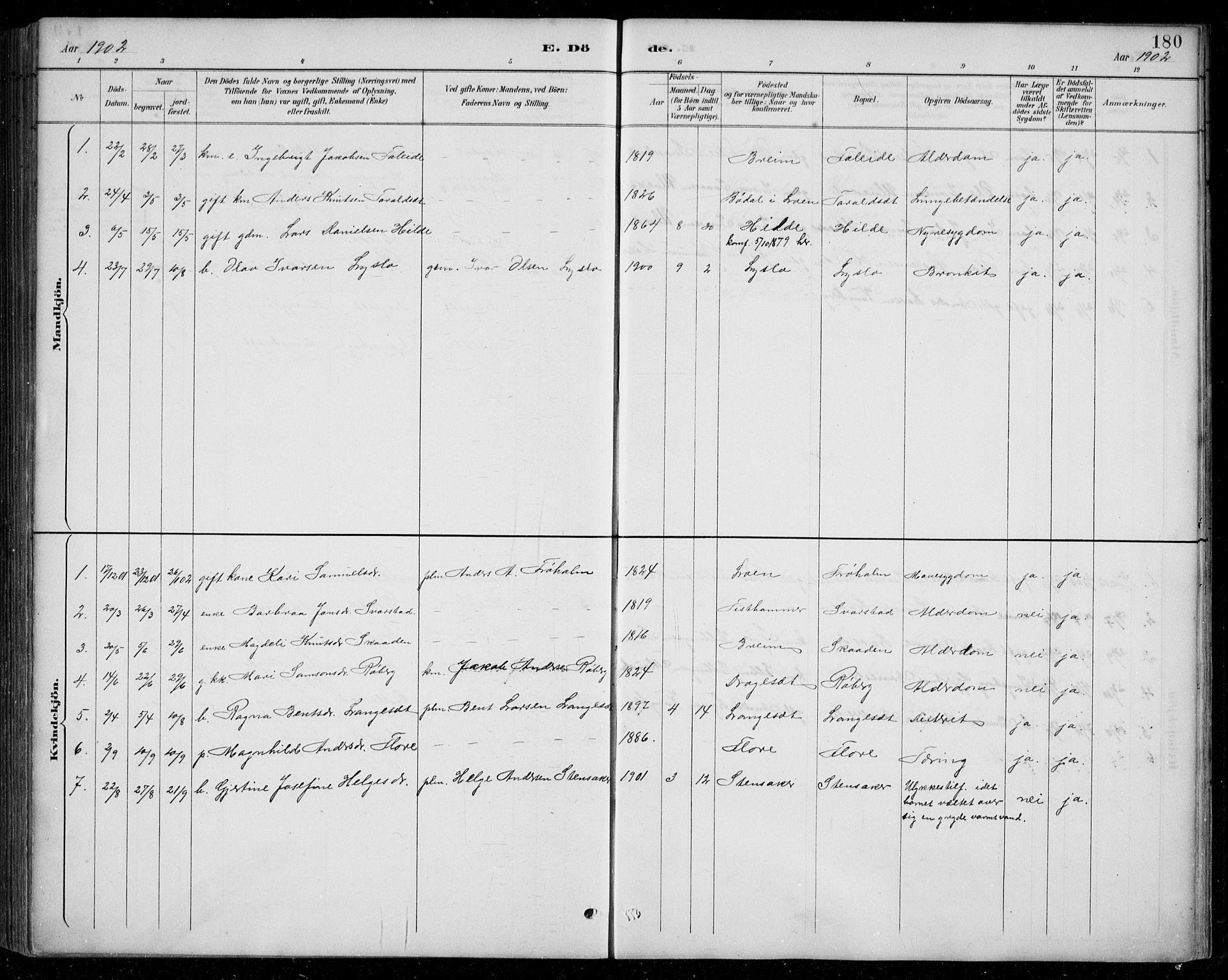 Innvik sokneprestembete, AV/SAB-A-80501: Klokkerbok nr. A 3, 1886-1912, s. 180
