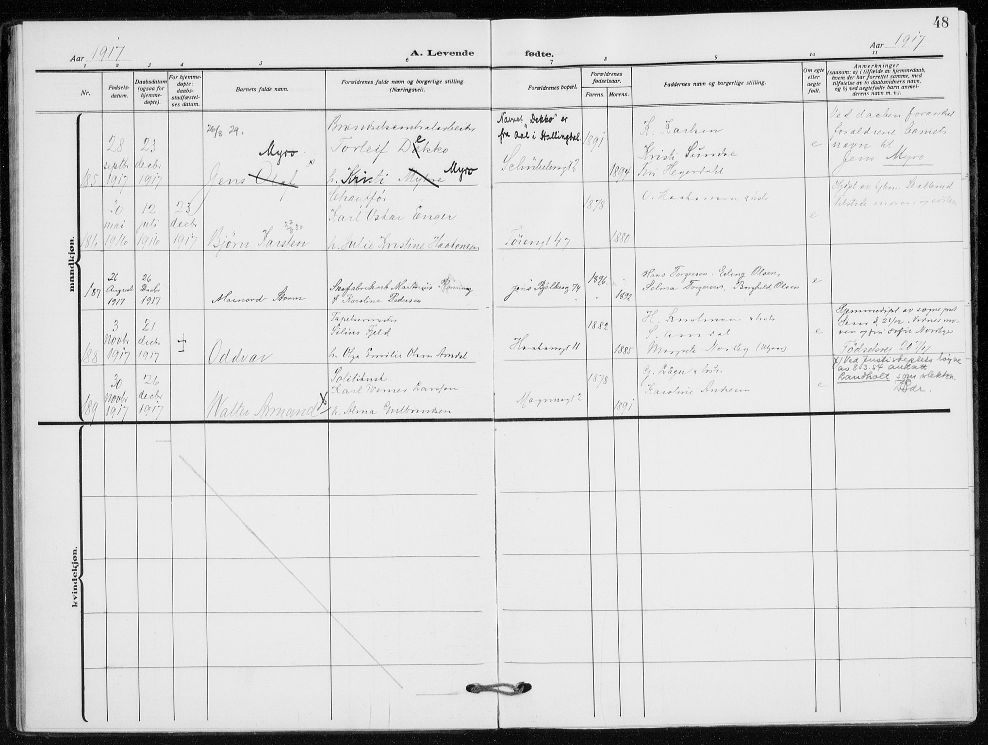 Kampen prestekontor Kirkebøker, AV/SAO-A-10853/F/Fa/L0012: Ministerialbok nr. I 12, 1916-1921, s. 48