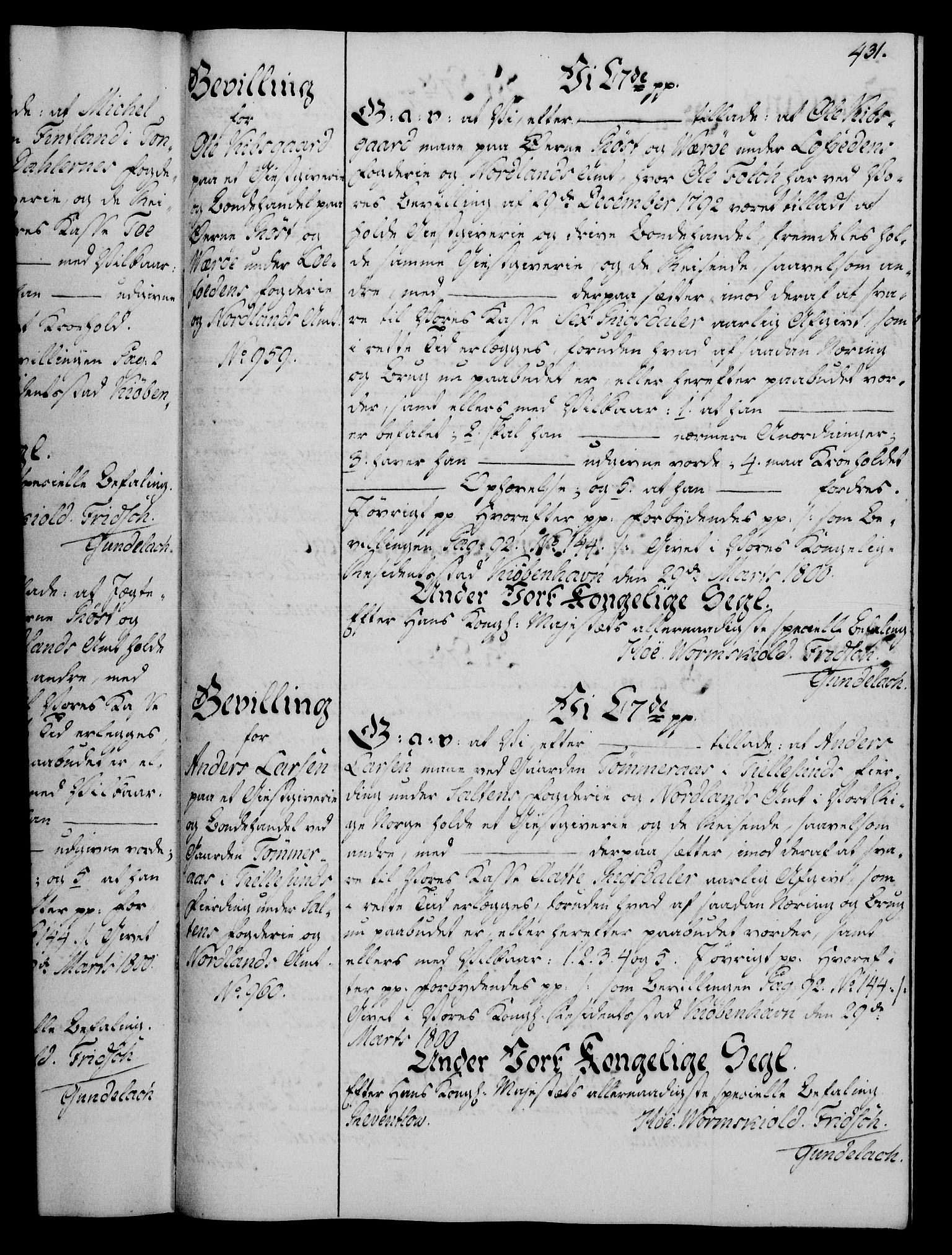 Rentekammeret, Kammerkanselliet, AV/RA-EA-3111/G/Gg/Gga/L0016: Norsk ekspedisjonsprotokoll med register (merket RK 53.16), 1794-1800, s. 431