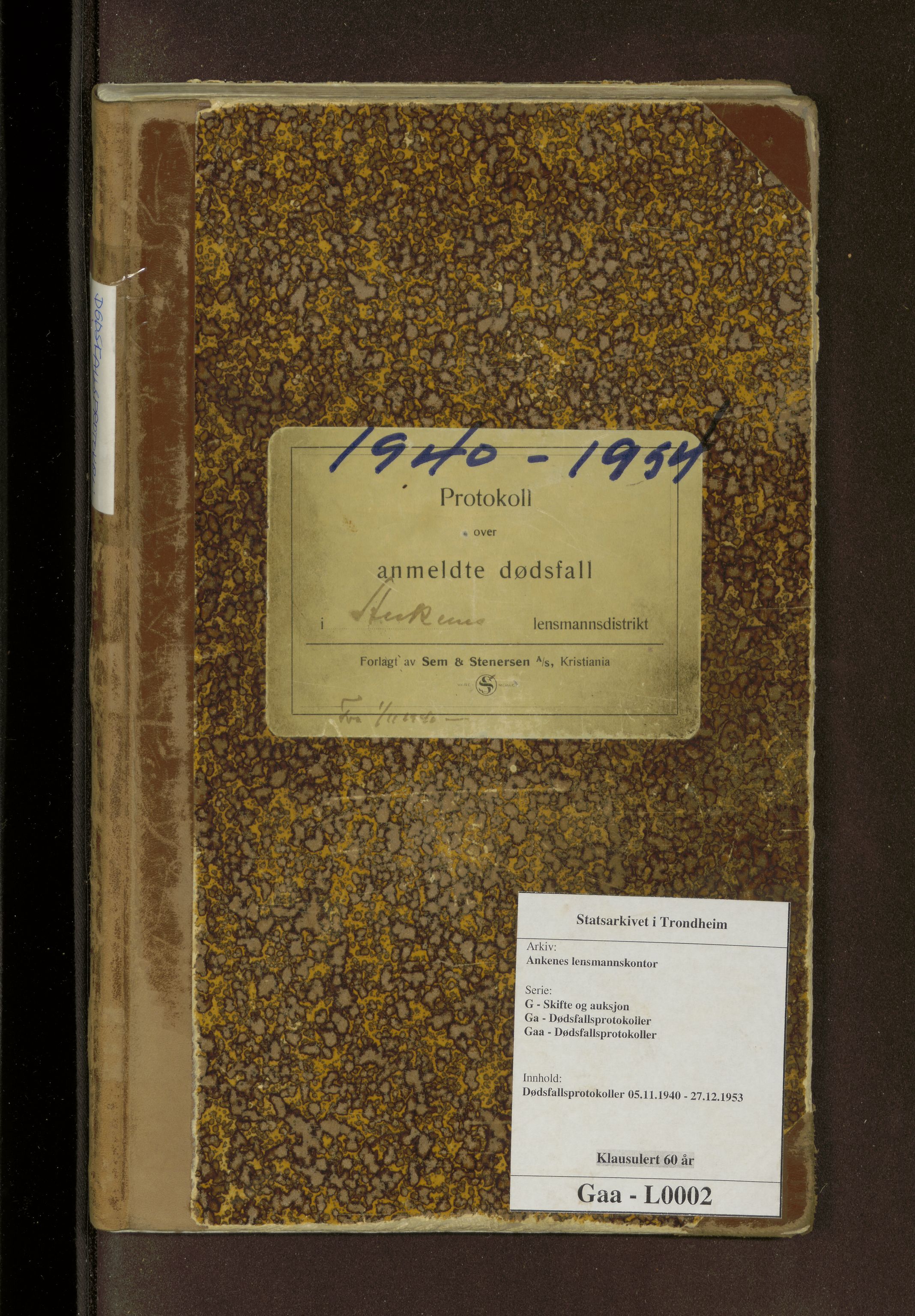 Ankenes lensmannskontor, AV/SAT-A-4498/G/Ga/Gaa/L0002: Dødsfallsprotokoller, 1940-1953