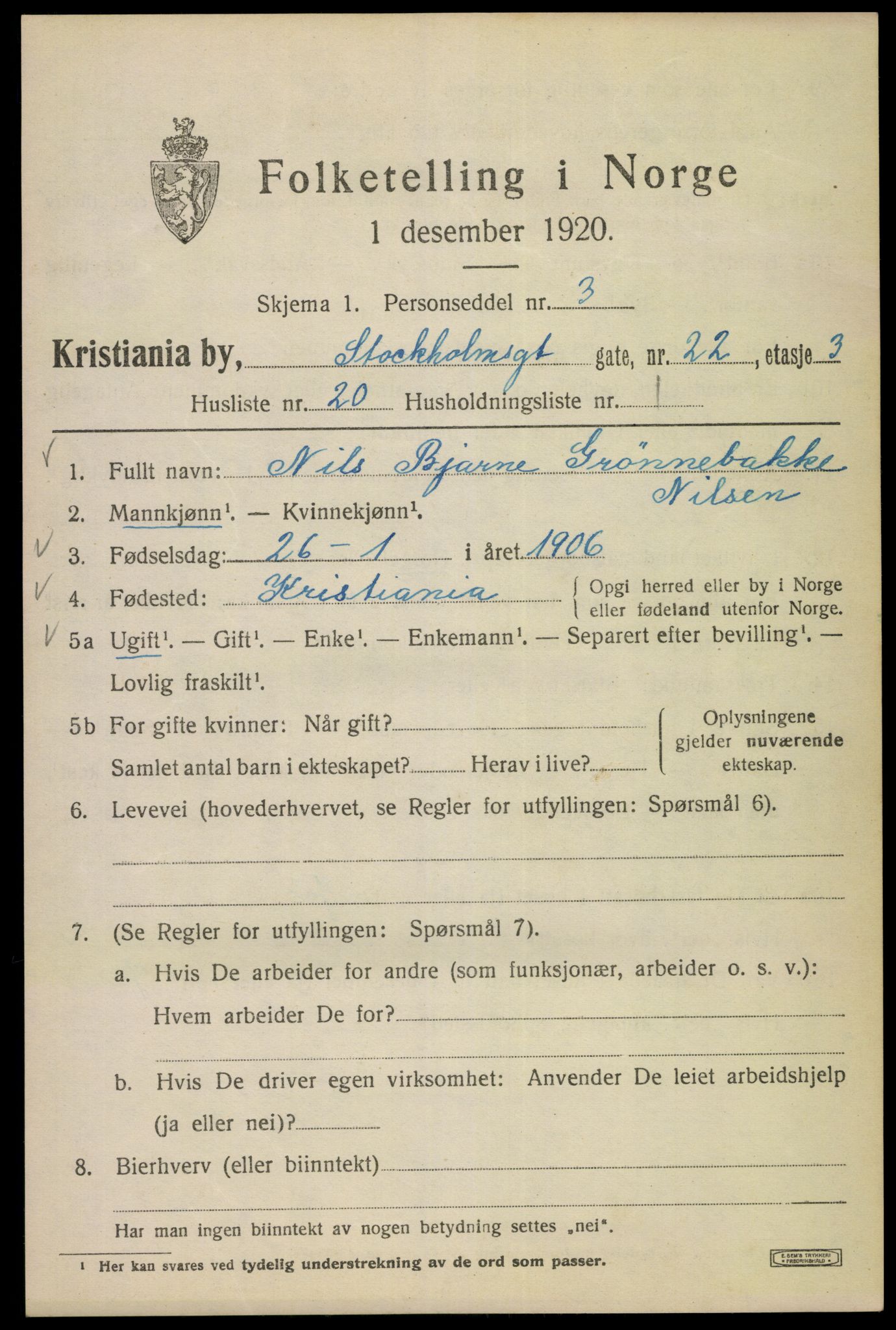 SAO, Folketelling 1920 for 0301 Kristiania kjøpstad, 1920, s. 546711