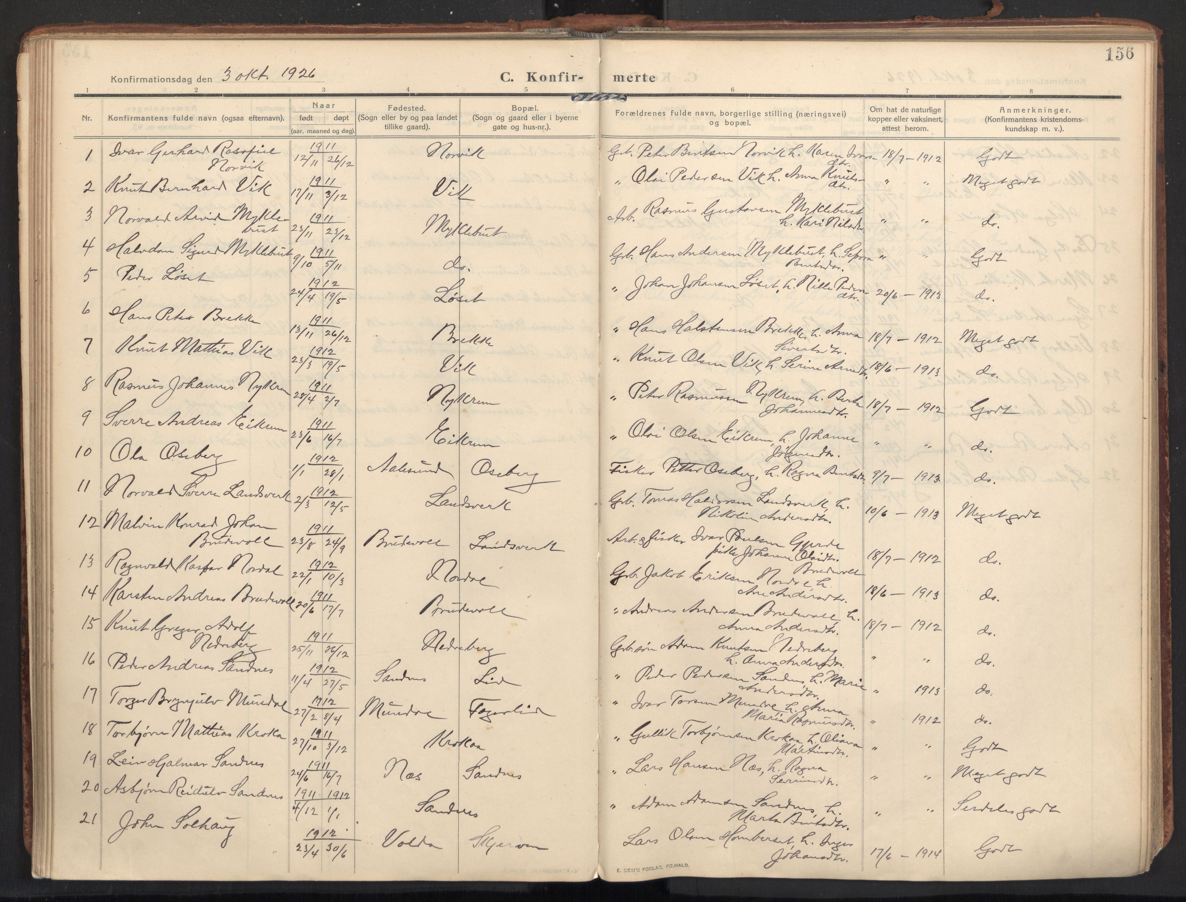 Ministerialprotokoller, klokkerbøker og fødselsregistre - Møre og Romsdal, AV/SAT-A-1454/502/L0026: Ministerialbok nr. 502A04, 1909-1933, s. 156