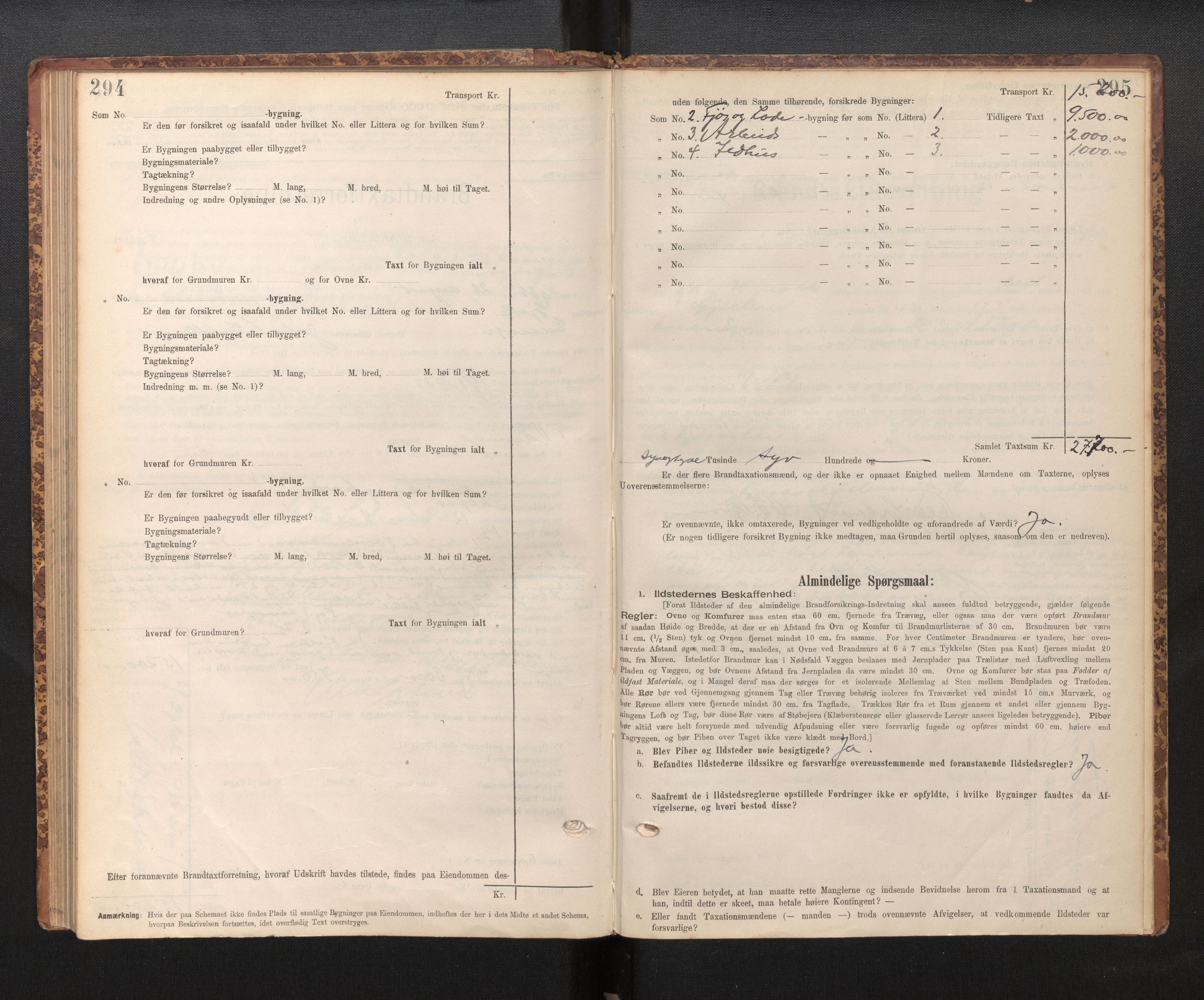 Lensmannen i Evanger, SAB/A-31701/0012/L0005: Branntakstprotokoll, skjematakst, 1895-1935, s. 294-295