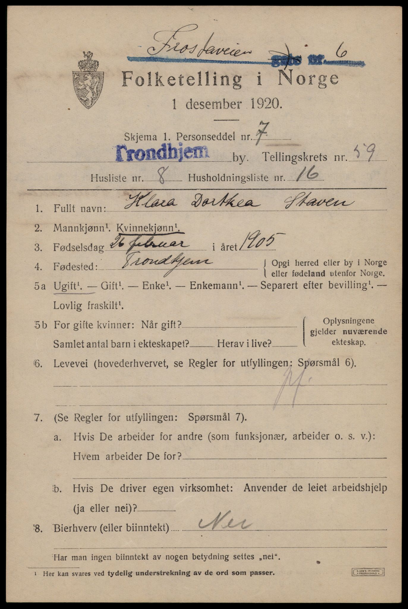 SAT, Folketelling 1920 for 1601 Trondheim kjøpstad, 1920, s. 120036