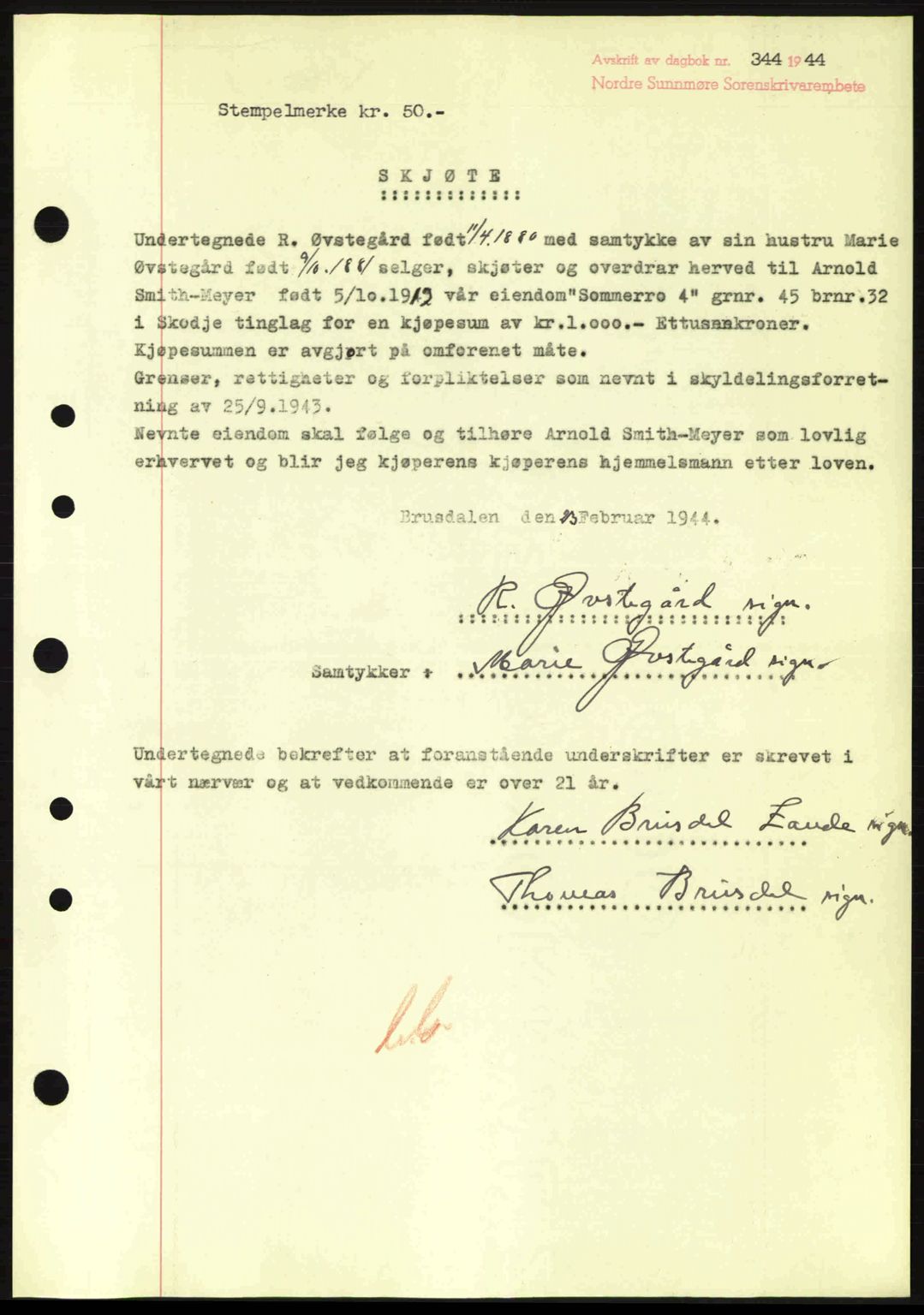 Nordre Sunnmøre sorenskriveri, AV/SAT-A-0006/1/2/2C/2Ca: Pantebok nr. A17, 1943-1944, Dagboknr: 344/1944