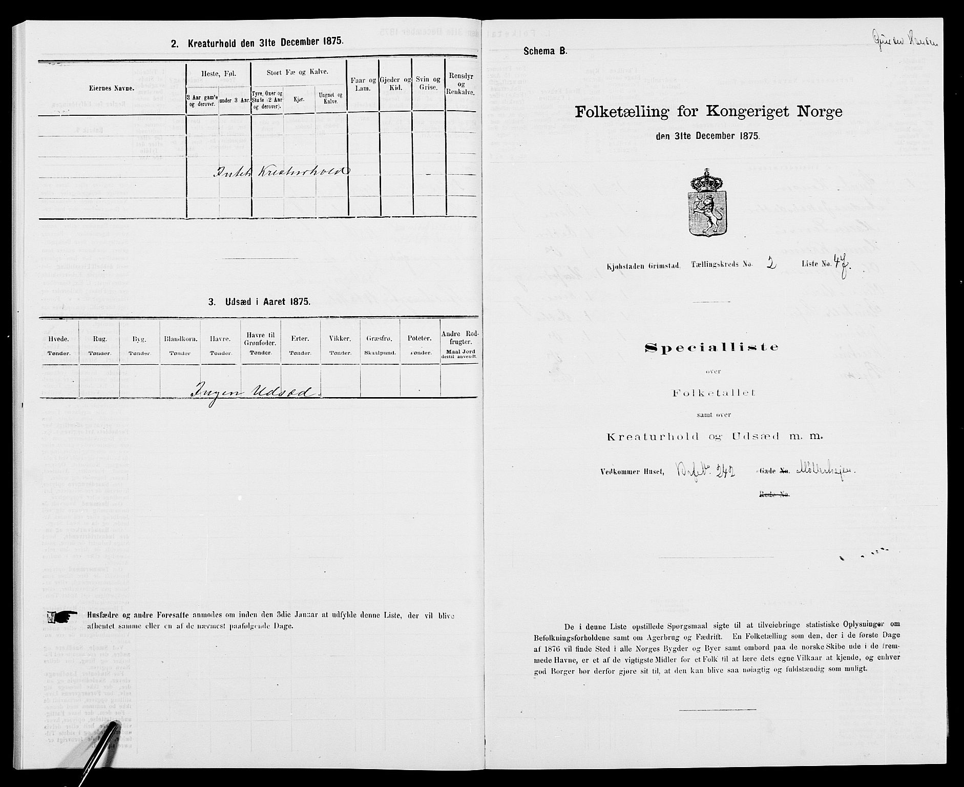 SAK, Folketelling 1875 for 0904B Fjære prestegjeld, Grimstad kjøpstad, 1875, s. 234