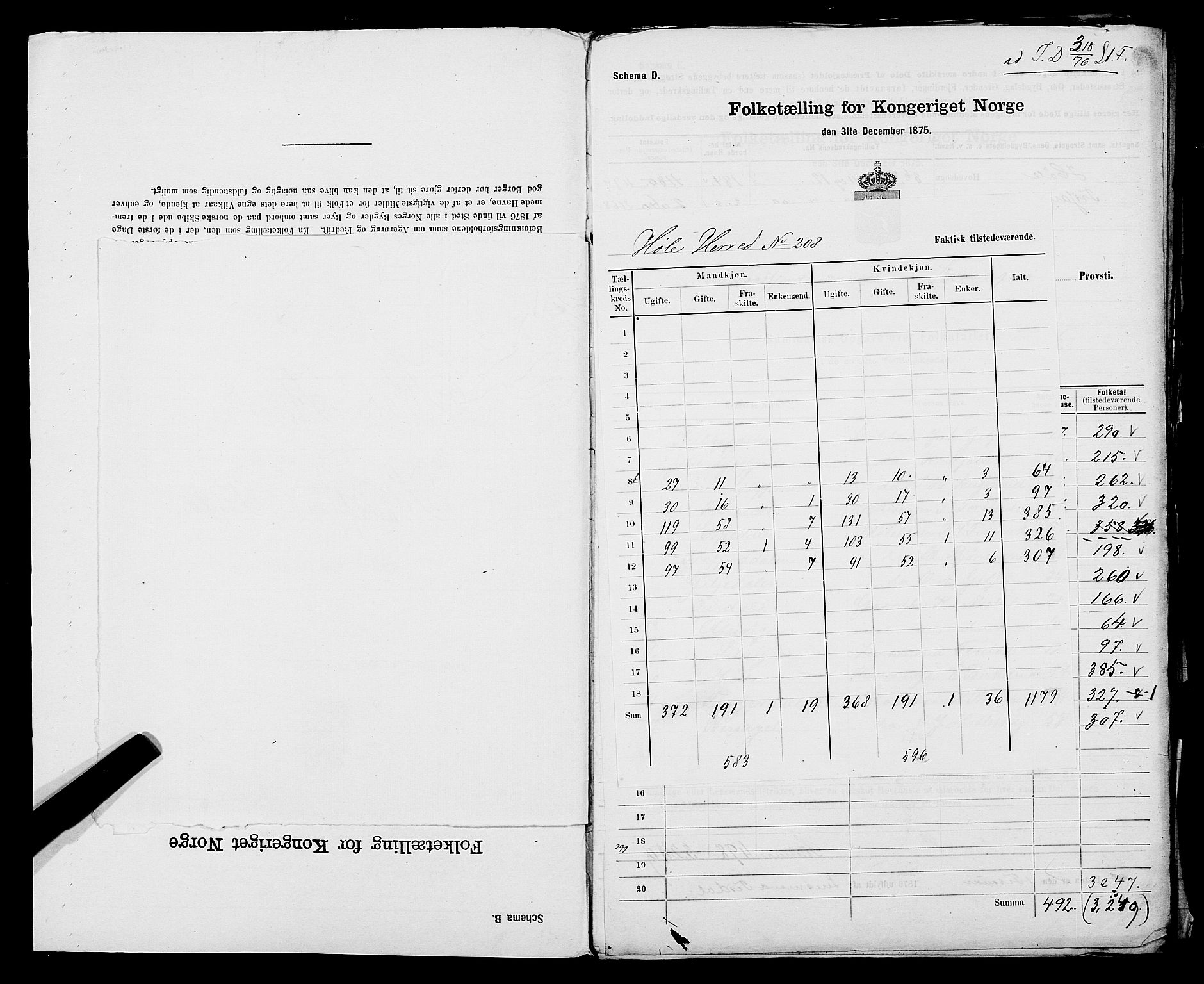 SAST, Folketelling 1875 for 1128P Høgsfjord prestegjeld, 1875, s. 43